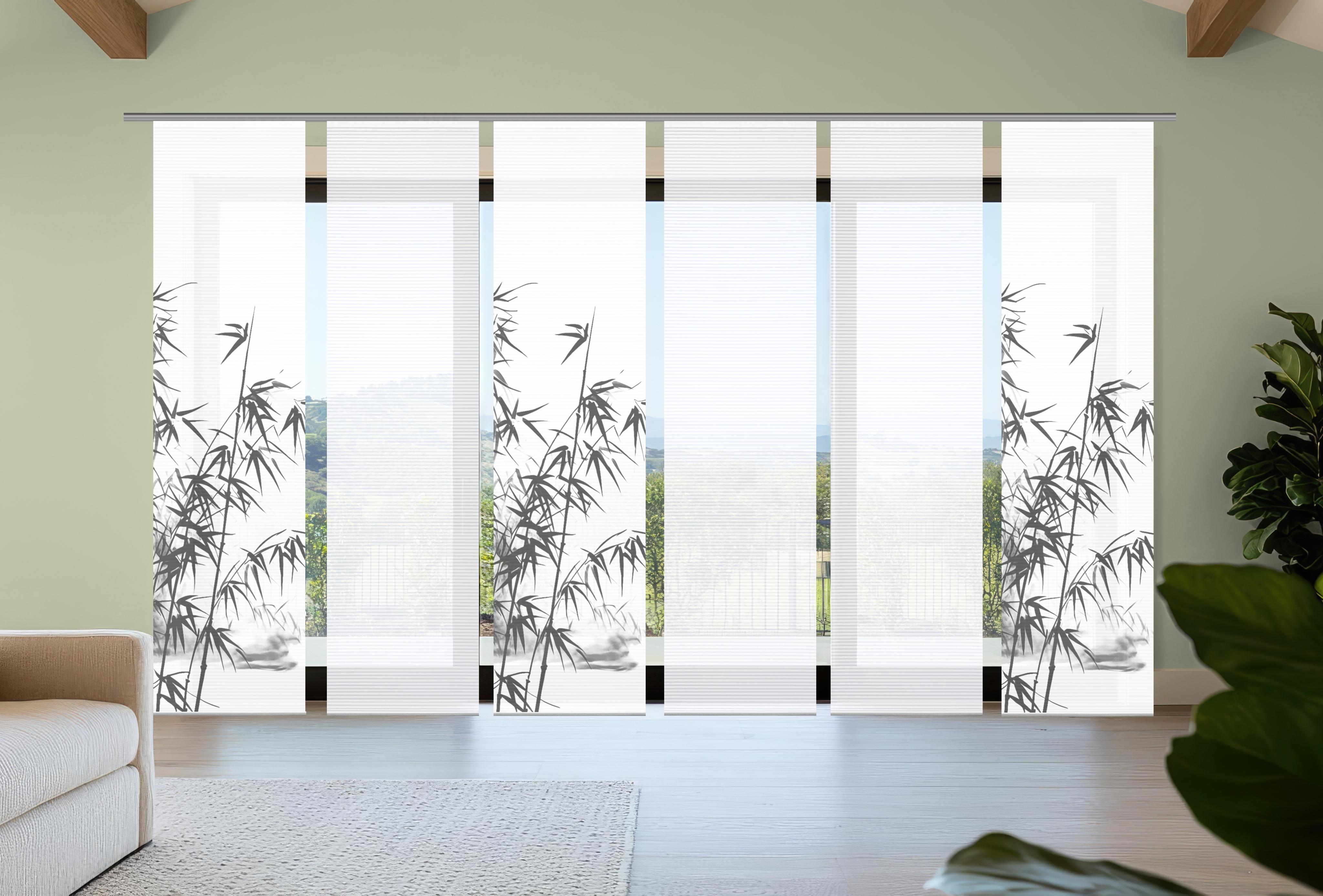 Schiebegardine HOME IN GREEN "RUFUS", grau, B:60cm H:245cm, Polyester, Gardinen, Schiebegardine, Bambusoptik, SET, recycelt, Digitaldruck