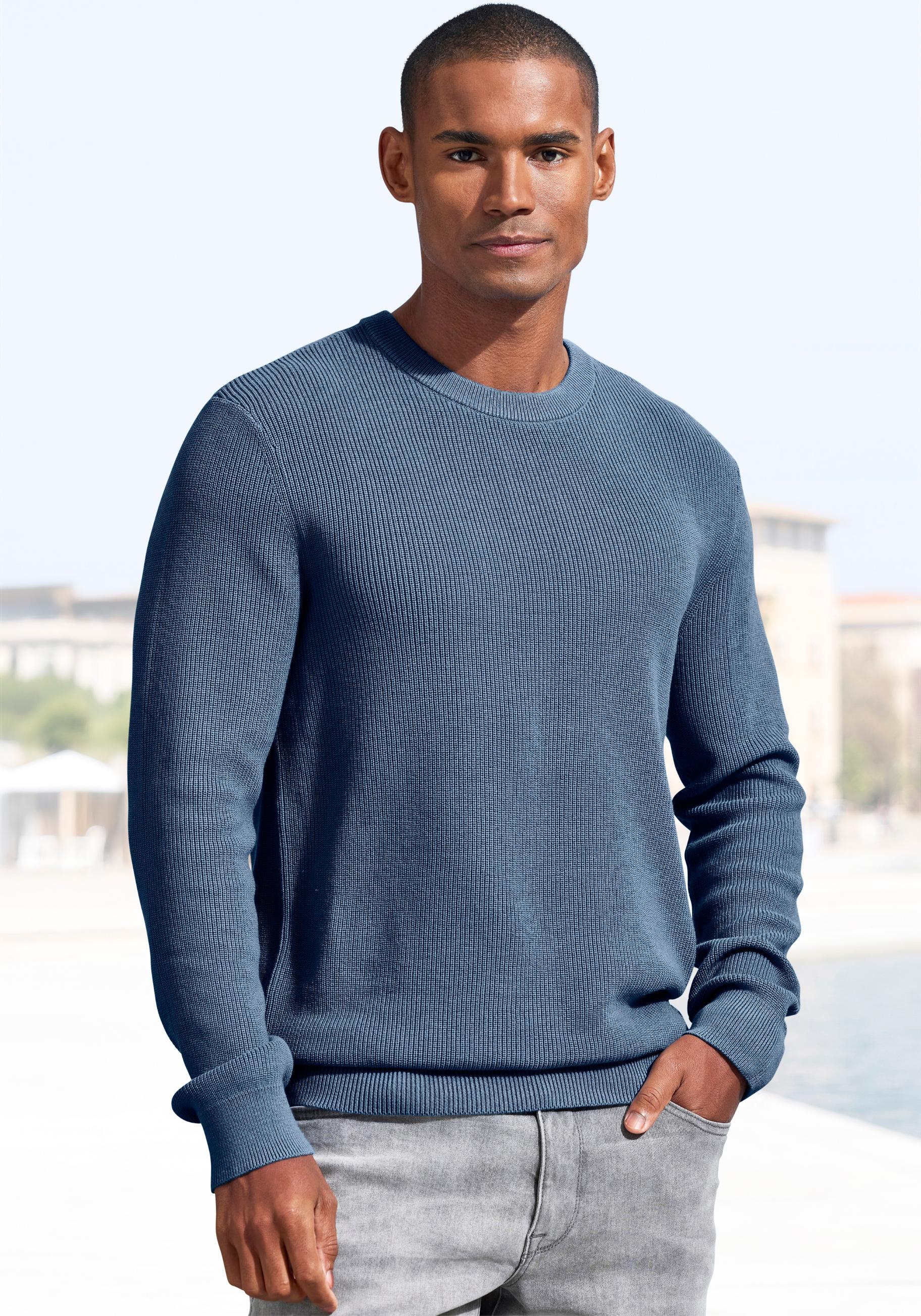 Strickpullover John Devin "Bis GrößE 5XL", Herren, Gr. L (52/54), Blau, Strick, Obermaterial: 50% Baumwolle, 50% Polyacryl, Unifarben, Regular Fit Normal, Rundhals, StrickbüNdchen, Pullover Strickpullover, Pullover In Modischen Farben Aus Baumwollmischung
