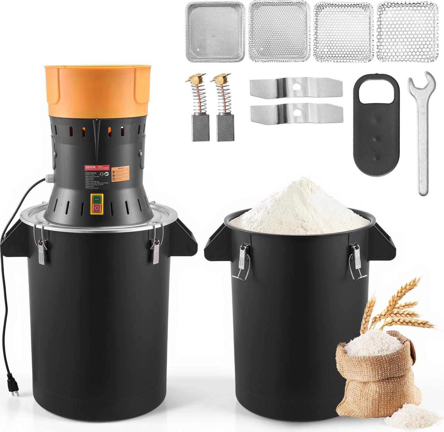 Vevor Mulino Elettrico Per Cereali 53 L, Macina Spezie 600 W, Macina Spezie Con Lame Zincate E Affilate, Polverizzatore Per Cereali Secchi, Spezie, Muesli, Caffè, Mais 500X385X880 Mm