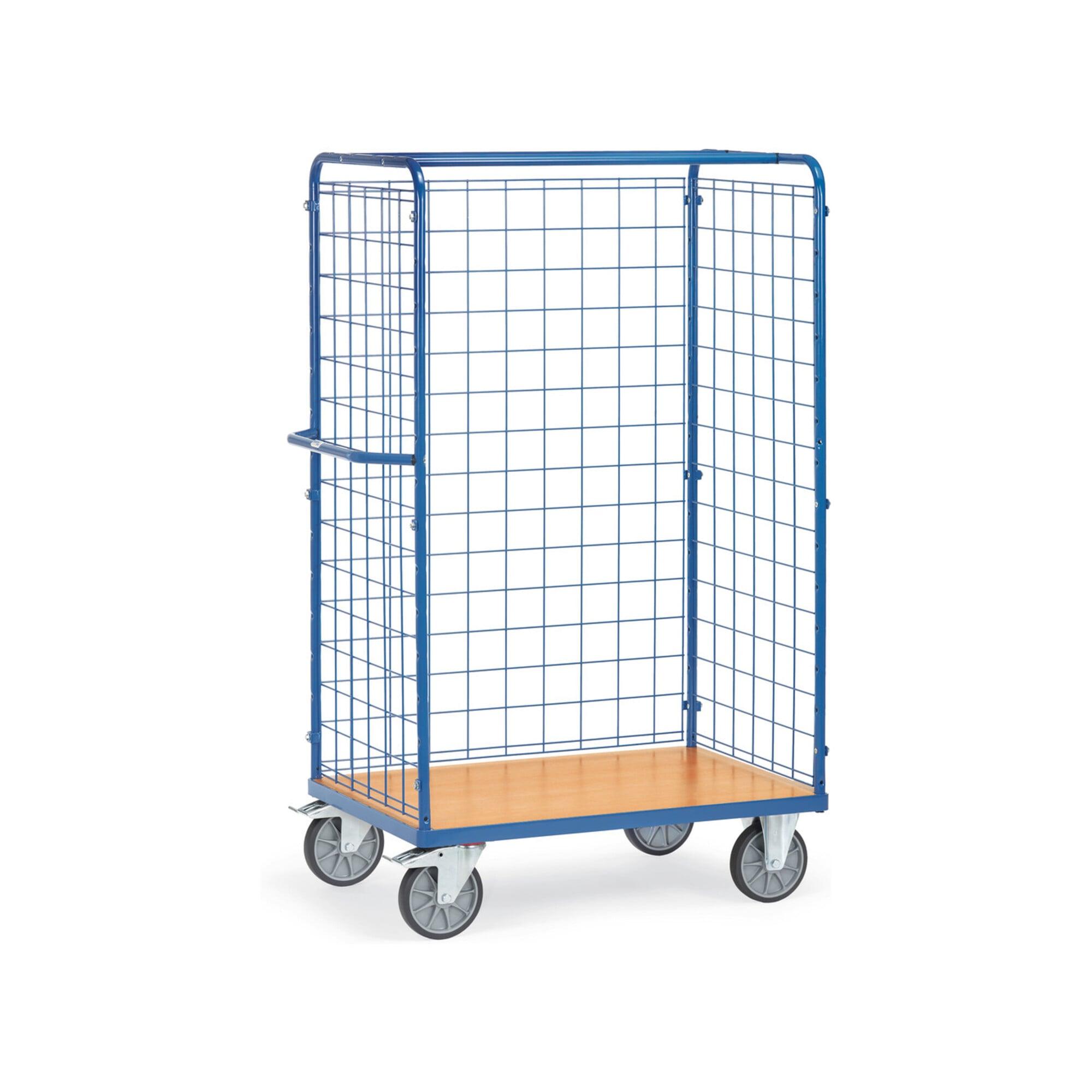Fetra 8583-1 Paketwagen Mit DrahtgitterwäNden Aus Stahlrohr Mit Holzplattform Und Lenkrollen (Tragkraft:600 Kg, Tpe-Reifen, FüR Pakete Bis H:1200 Mm))
