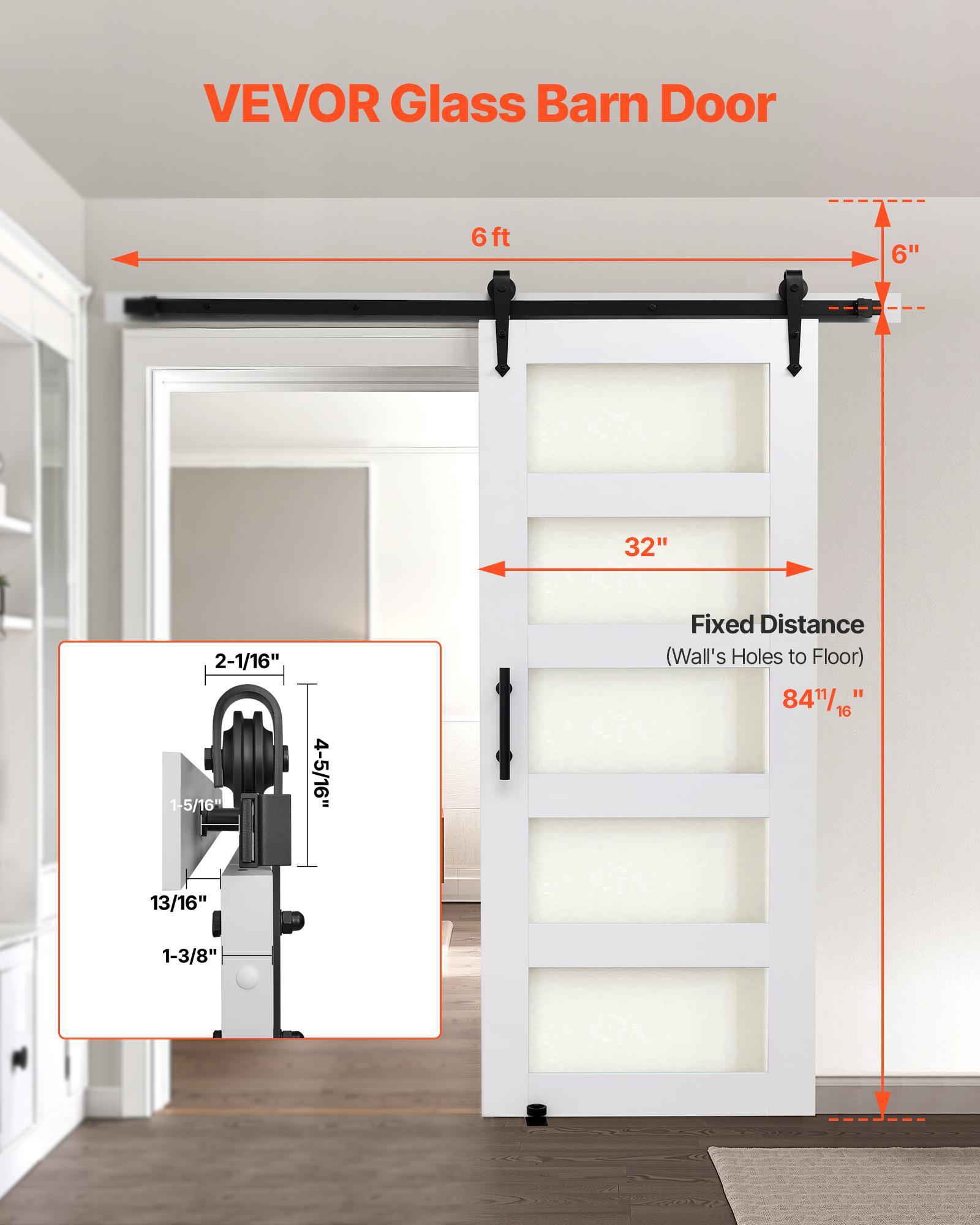 Vevor Porta Scorrevole In Stile Fienile Sistema Di Porte Scorrevoli (813 X 2134 Mm) In Pannelli Mdf Ad Alta Resistenza E Vetro Smerigliato, Porta Fienile Con Kit Hardware E Superficie In Pvc Impermeabile E Telaio A H Per Bagno