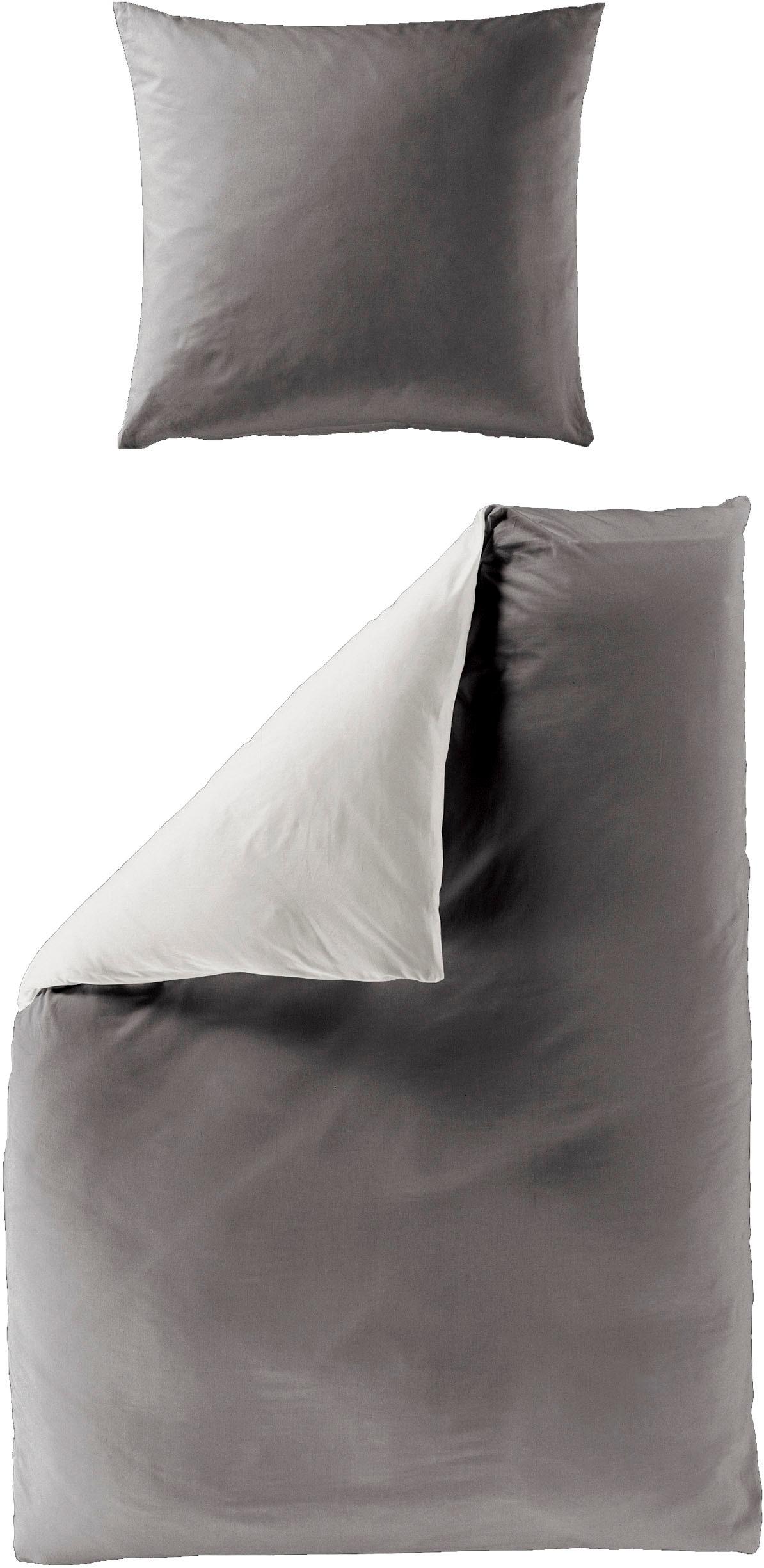 Wendebettwäsche BIERBAUM "Modern Uni in Gr. 135x200 oder 155x220 cm", grau (stein), B/L: 135cm x 200cm, 1 Stk., 1 Stk., Renforcé, B/L: 80cm x 40cm, 2 Stk., Renforcé, Obermaterial: 100% Baumwolle, Bettwäsche, Wendebettwäsche, Modernes Unidesign: Schlichte, elegante Optik für jedes Schlafzimmer