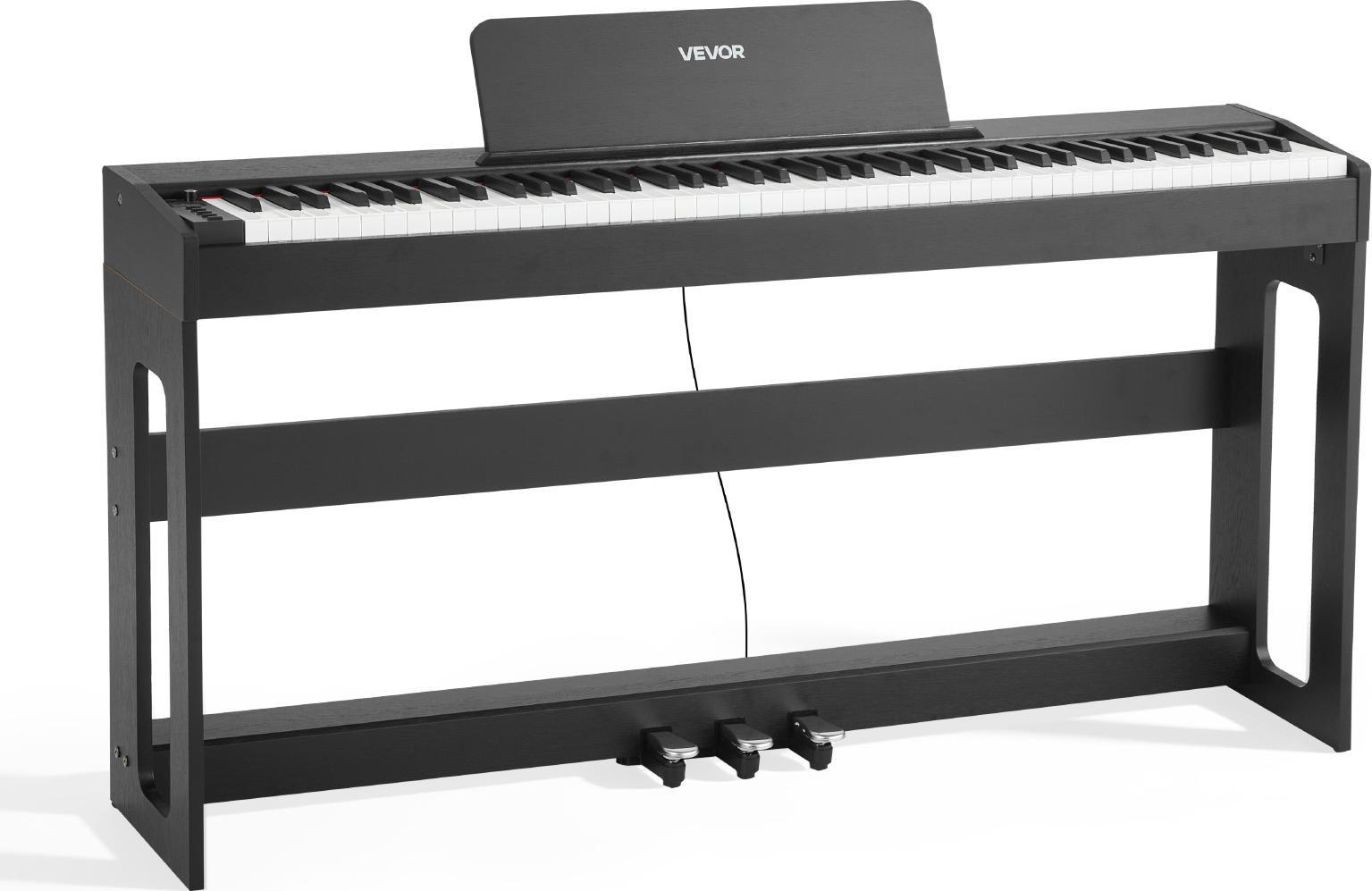 Pianoforte Digitale Vevor, 88 Tasti Completamente Pesati E Sensibili Al Tocco, Pianoforte Elettrico Con Supporto Per Mobili, Adattatore Di Rete, Triplo Pedale, Funzione Di Registrazione, 280 Note, Connessione Wireless, Per Principianti, Nero