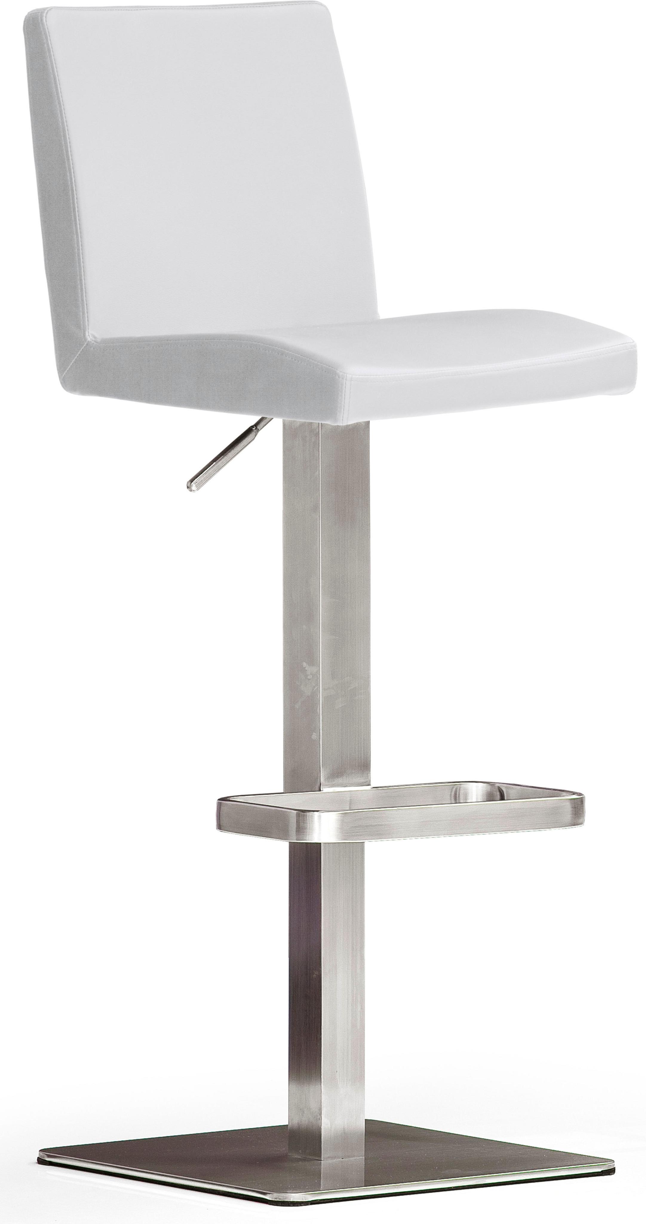Bistrostuhl MCA FURNITURE "BARBECOOL Barhocker Bistrostuhl Tresenhocker", weiß (weiß, edelstahl gebürstet), B:40cm H:85cm T:52cm, Kunstleder, Stühle, Bistrostuhl, mit Rückenlehne,Bodenplatte eckig, 180 drehbar, Sitzhöhe von 56-81 cm