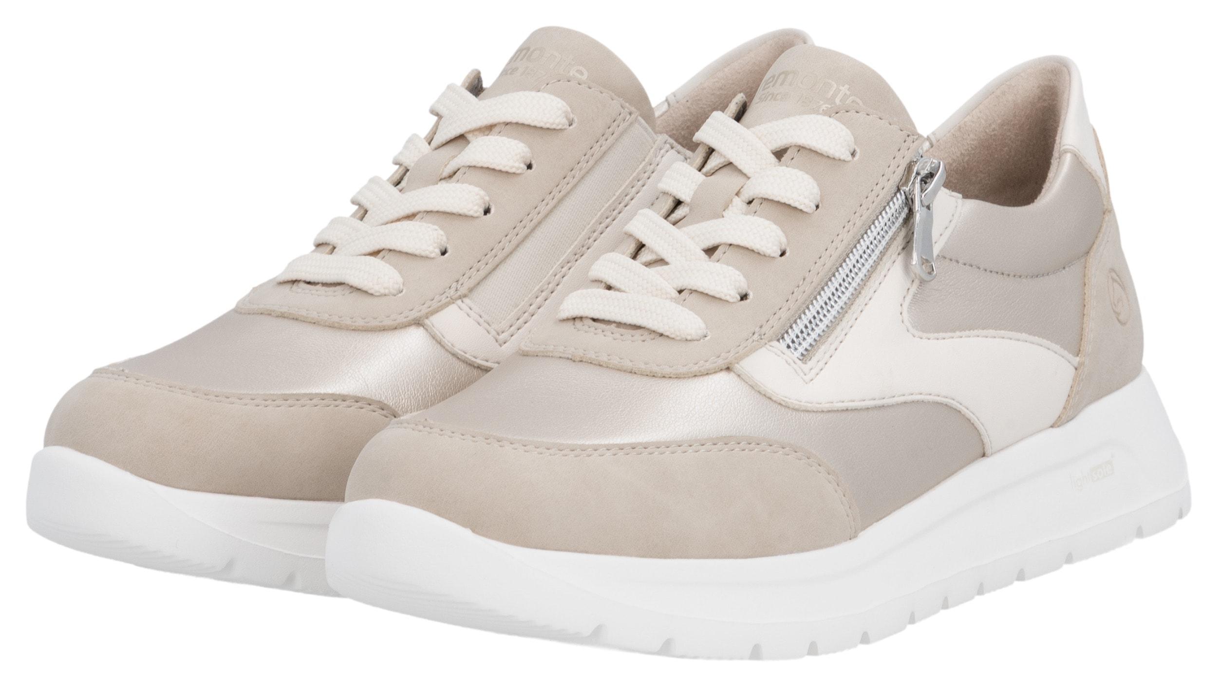 Keilsneaker REMONTE, Damen, Gr. 37, beige, creme, Lederimitat, Schuhe Keilsneaker, Schnürschuh, Halbschuh, Casual-Sneaker mit seitlichem Reißverschluss