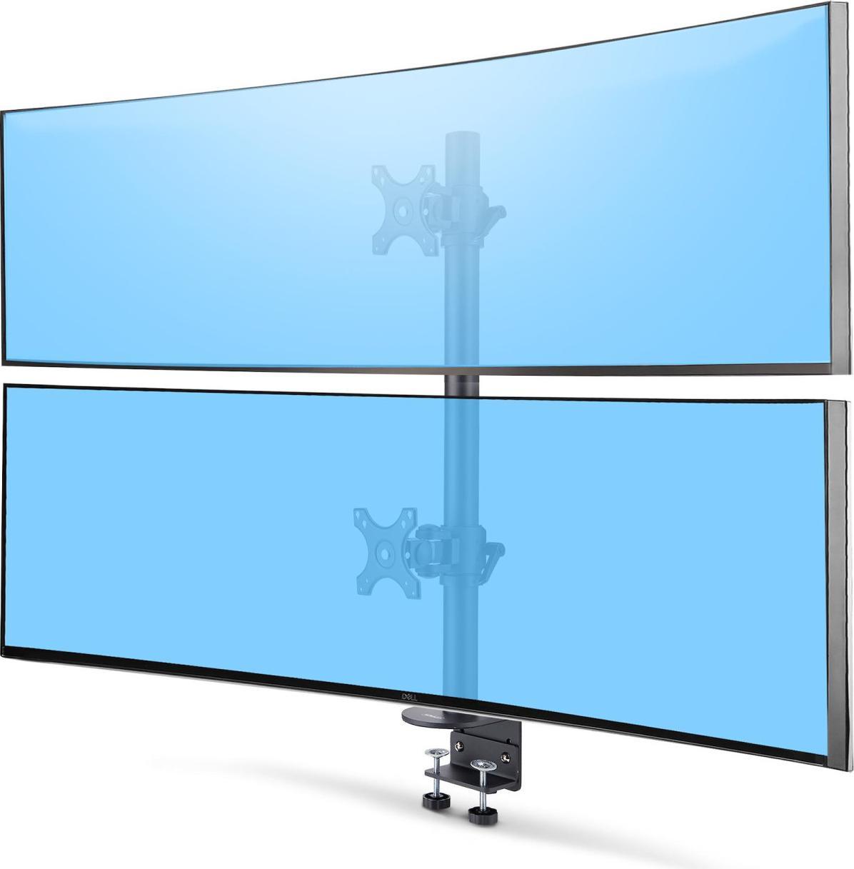 Startech.Com Supporto Da Scrivania Per 2 Monitor Impilati Verticalmente, Doppio 49", Capacità Totale 32 Kg, Morsetto A C, Sistema Vesa A Sgancio Rapido, Schermo Panoramico 16:9/Ultrawide 32:9, Taa"