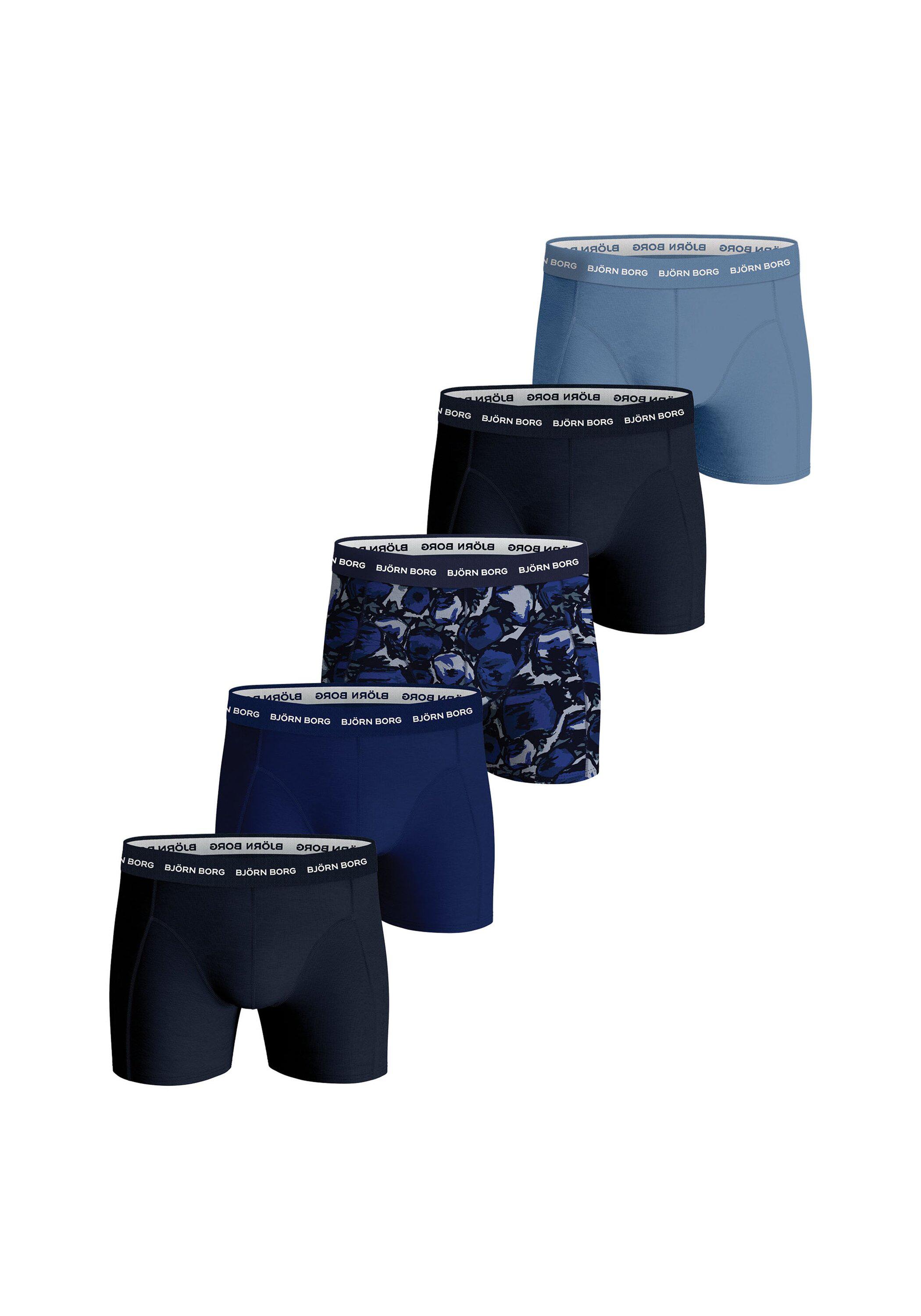 Boxershorts BjÖRn Borg "Boxershort Cotton Stretch Boxer 5Er Pack", Herren, Gr. Xxl, Blau, Obermaterial: 95% Baumwolle Co. 5% Elasthan El., Unterhosen