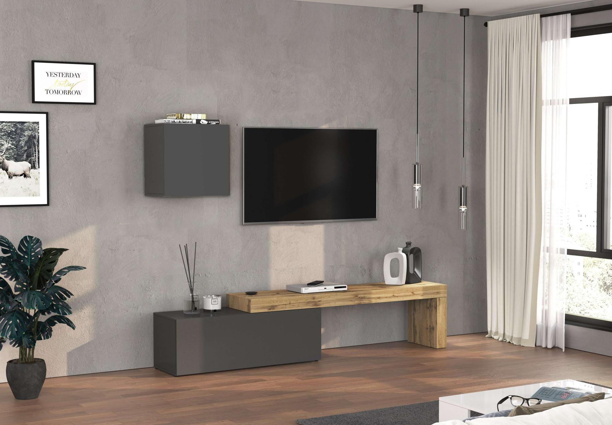 TV-Wand OTTO HOME "Chronos TV-Set, Wohnwand – Elemente frei platzierbar, Made in Italy", anthrazit, eiche wotan, B:240cm H:190cm T:40cm, Kastenmöbel-Sets, TV-Wand, Lowboard Breite 240 cm, Hängeschrank Breite 50 cm, Made in Italy