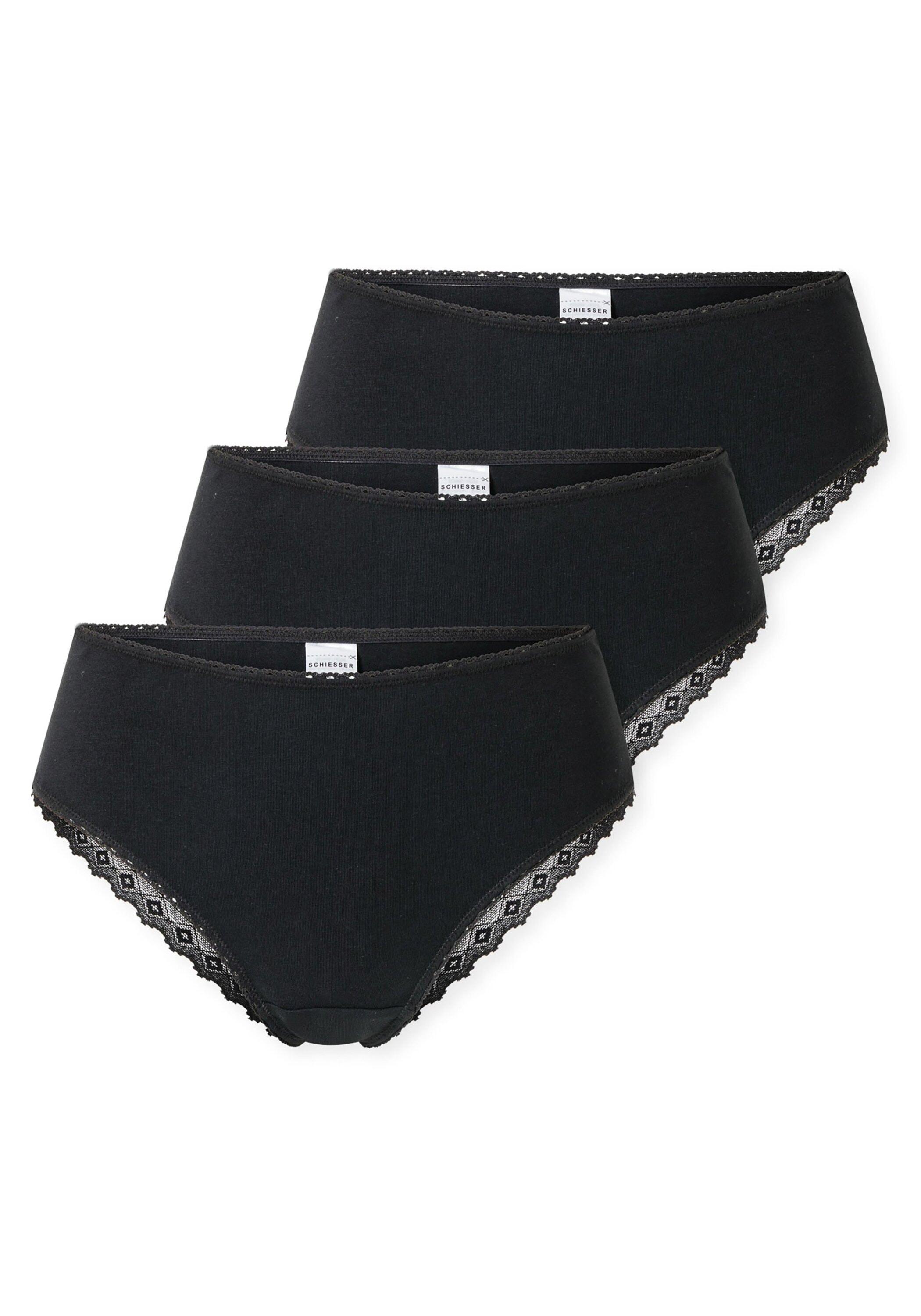 Slip Schiesser "Slip 3Er Pack", Damen, Gr. M, Schwarz, Obermaterial: 95% Baumwolle Co. 5% Elasthan El., Unterhosen Slip
