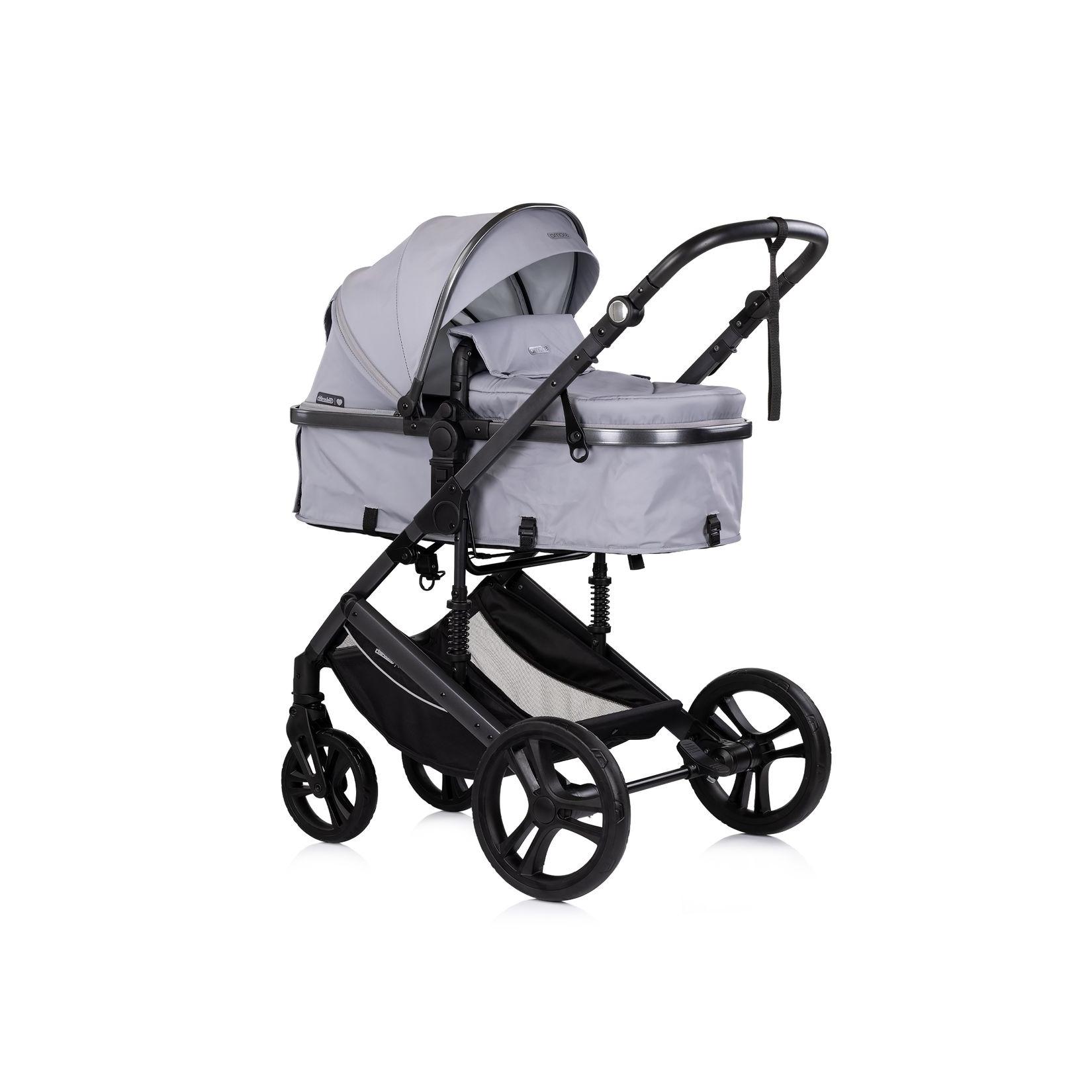 Chipolino Kinderwagen 2 in 1 Amore Getränkehalter Wickeltasche Fußabdeckung Korb hellgrau