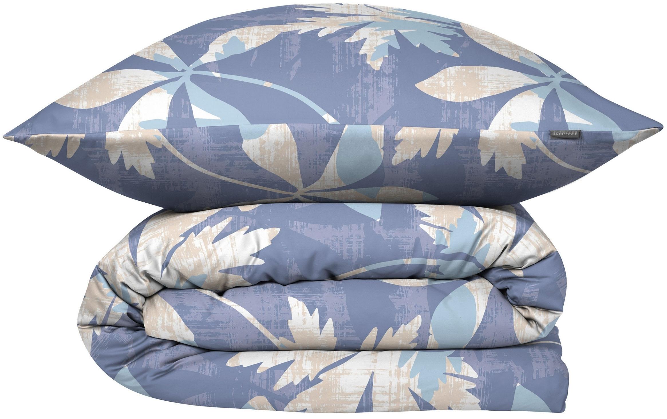 Bettwäsche SCHIESSER "Vera aus weichem Baumwoll-Satin mit floralem Muster", blau, B/L: 135cm x 200cm, 1 Stk., 1 Stk., Satin, B/L: 80cm x 80cm, 2 tlg., Satin, Obermaterial: 100% Baumwolle, Bettwäsche, Bettwäsche, Made in Green by Oeko-Tex