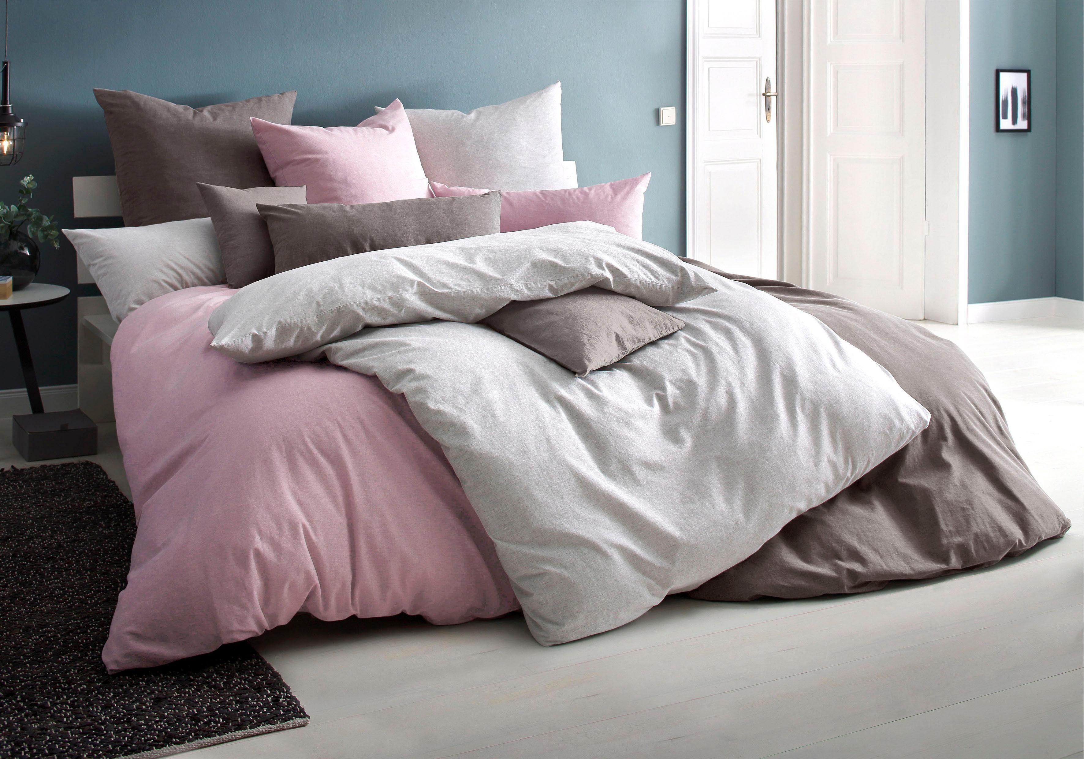 Bettwäsche OTTO HOME "Melli", grau (grau, meliert), B/L: 135cm x 200cm, 1 Stk., 1 Stk., Linon, B/L: 80cm x 80cm, 2, Linon, Obermaterial: 100% Baumwolle, Bettwäsche, Bettwäsche, Bettwäsche aus Baumwolle, Leinen-Look in Melange-Optik