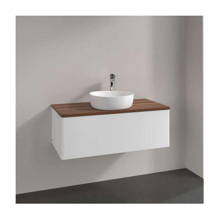 Villeroy Und Boch Antao Waschtisch-Unterschrank L31012MT Mit Beleuchtung, 1 Auszug, 1000 X 360 X 500 Mm, Front Ohne Struktur, White Matt Lacquer / Warm Walnut