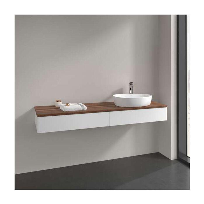 Villeroy Und Boch Antao Waschtisch-Unterschrank L16052MT Mit Beleuchtung, 2 AuszüGe, 1600 X 190 X 500 Mm, Front Ohne Struktur, White Matt Lacquer / Warm Walnut