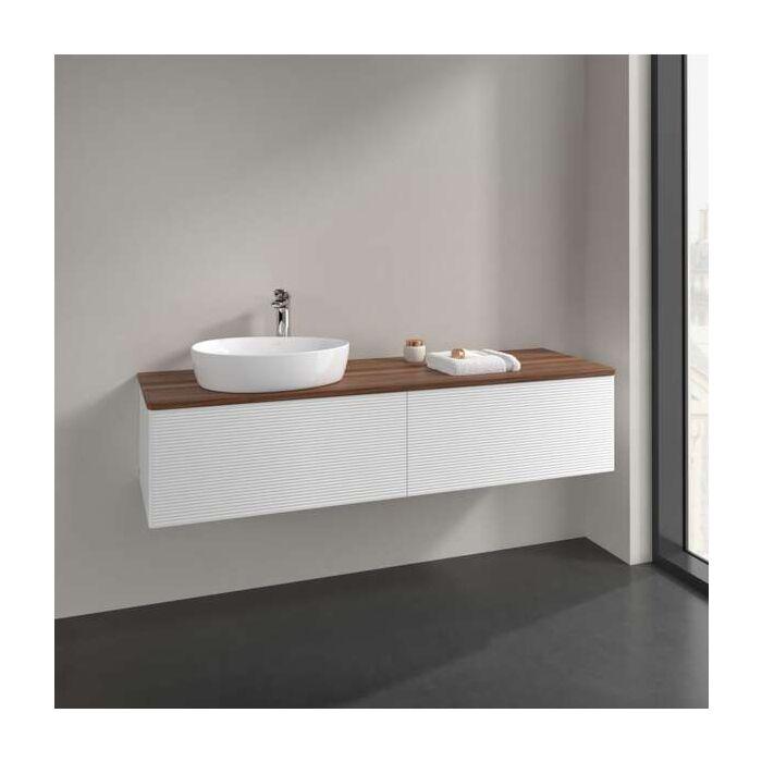 Villeroy Und Boch Antao Waschtisch-Unterschrank K37152MT 160X36X50Cm, Hahnlochbohrung, Waschbeckenplattenfarbe Warm Walnut, White Matt Lacquer