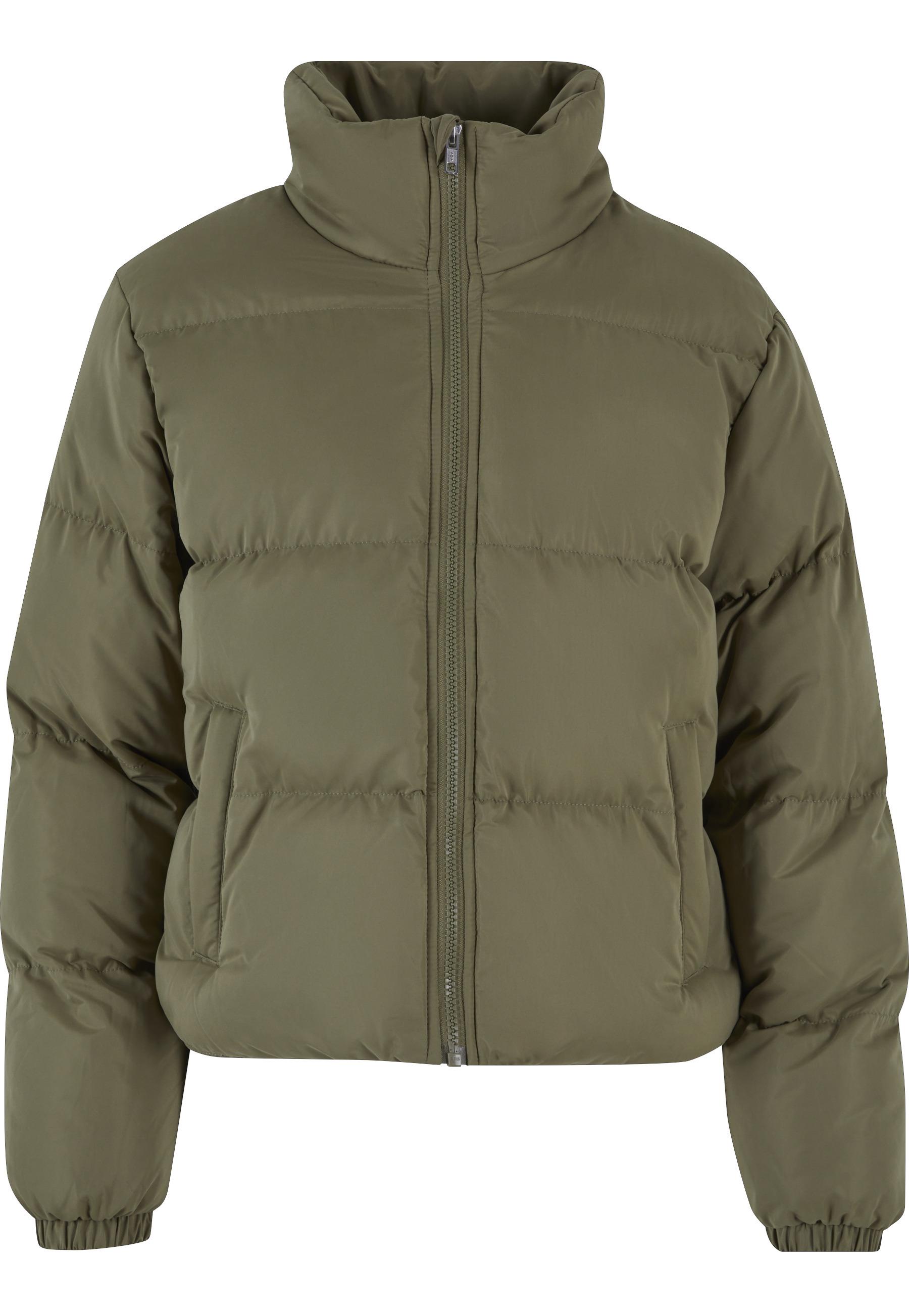 Winterjacke Urban Classics "Urban Classics Damen Ladies Short Peached Puffer Jacket", Damen, Gr. Xl, Tiniolive, 100% Polyester, Unifarben, Loose Fit, Amerikanischer Ausschnitt, Jacken Winterjacke