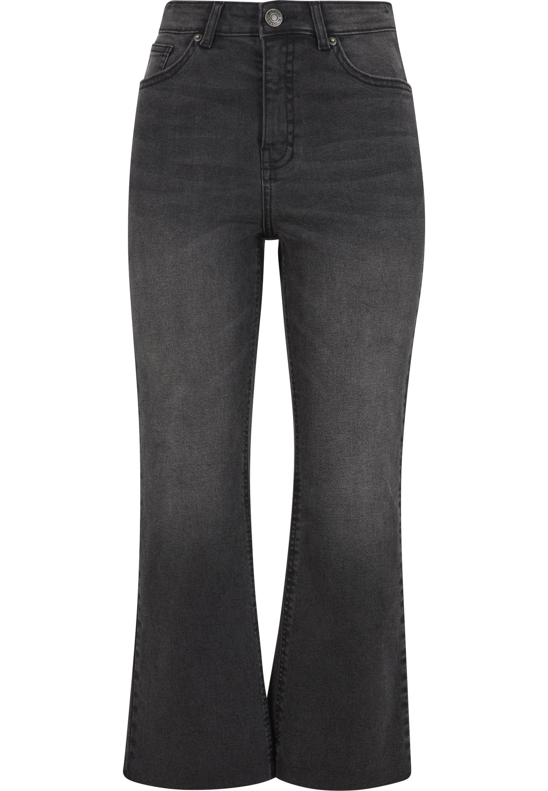 Bequeme Jeans Urban Classics "Urban Classics Ladies Cropped Flared Denim Pants", Damen, Gr. 28, NormalgrößEn, Schwarzwashed, 100% Baumwolle, Unifarben, Jeans