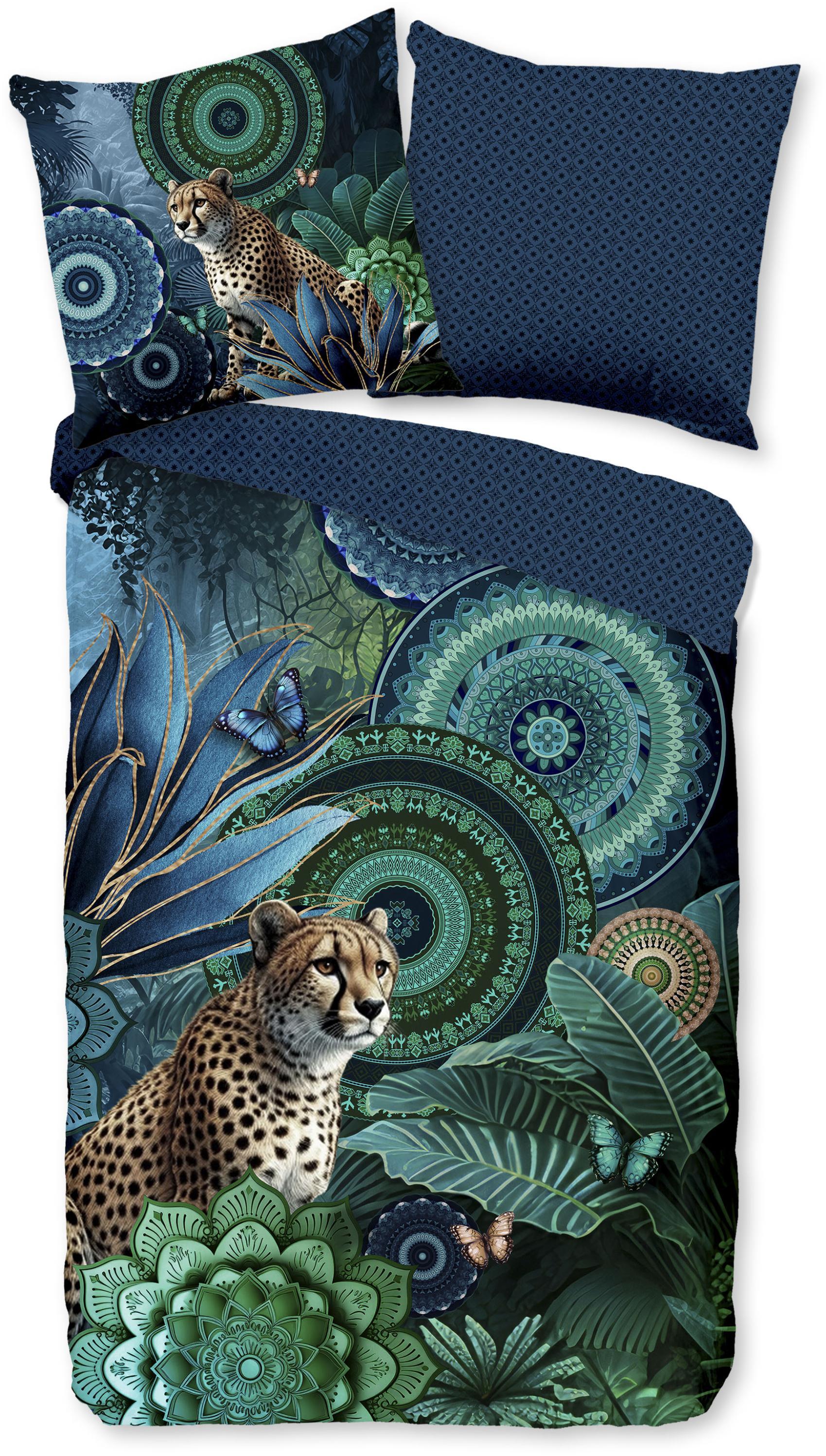WendebettwäSche Hip "Nyah", GrüN, B/L: 135Cm X 200Cm, 1 Stk., 1 Stk., Mako-Satin, B/L: 80Cm X 80Cm, 2 Stk., Mako-Satin, Obermaterial: 100% Baumwolle, BettwäSche, WendebettwäSche, Satin, ReißVerschluss, Wendeoptik, Mandala, Leopard, Blau, GrüN