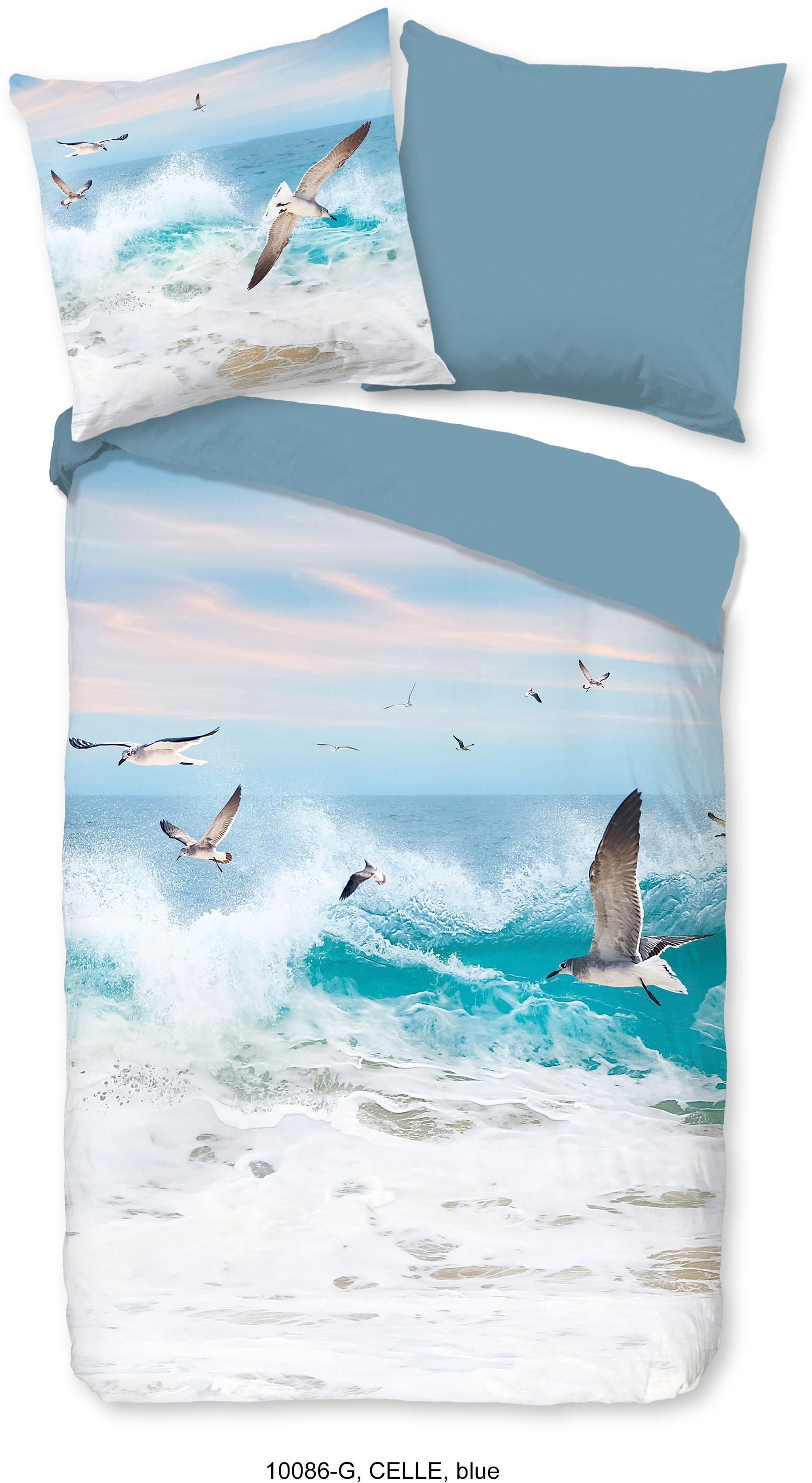 WendebettwäSche Good Morning "Celle", Blau, B/L: 135Cm X 200Cm, 1 Stk., 1 Stk., Renforcé, B/L: 80Cm X 80Cm, 2 Stk., Renforcé, Obermaterial: 100% Baumwolle, BettwäSche, WendebettwäSche, Baumwolle, Renforcé, ReißVerschluss, Wendeoptik, Strand, Meer, Blau