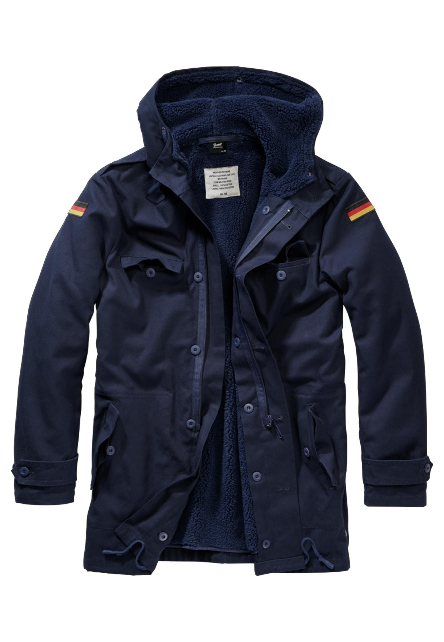 Allwetterjacke Brandit "Brandit Herren Bw Flag Parka", Herren, Gr. 56, Navy, 100% Baumwolle, Unifarben, Loose Fit, Ohne Ausschnitt, Jacken