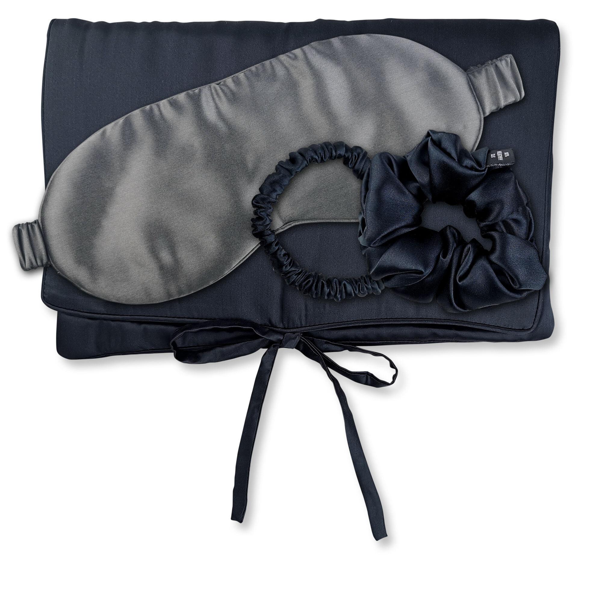 Seidentuch Ailoria "Tasche, Schlafmaske, Scrunchie S & Scrunchie M Travel Set", Damen, Schwarz (Midnight Schwarz), Obermaterial: 100% Seide Silk., ModetüCher