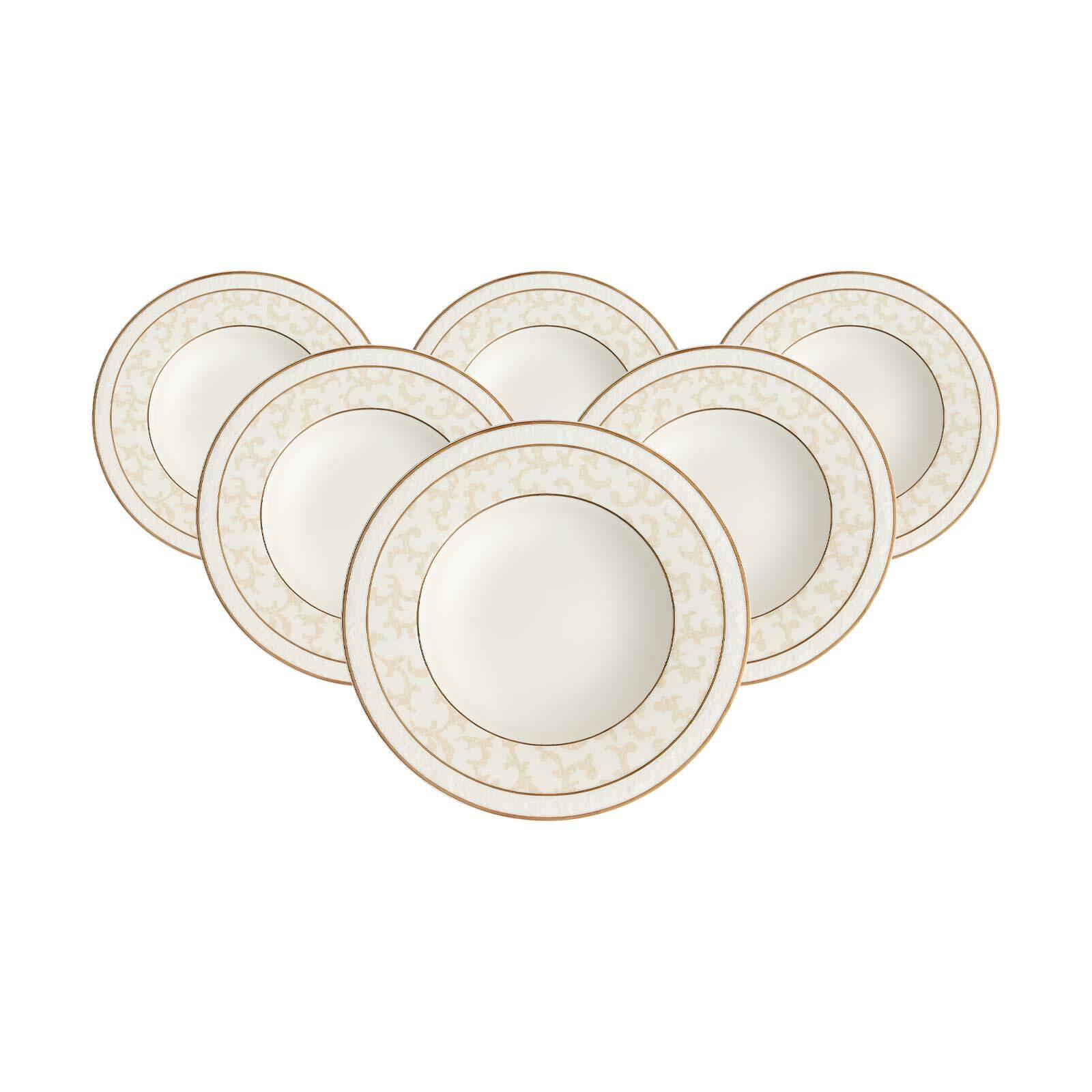 Suppenteller Villeroy & Boch "Suppenteller Ivoire ø 24,8 Cm 6Er Set Weiß-Gold", Bunt (Weiß, Gold), L:24,8Cm, Speiseteller