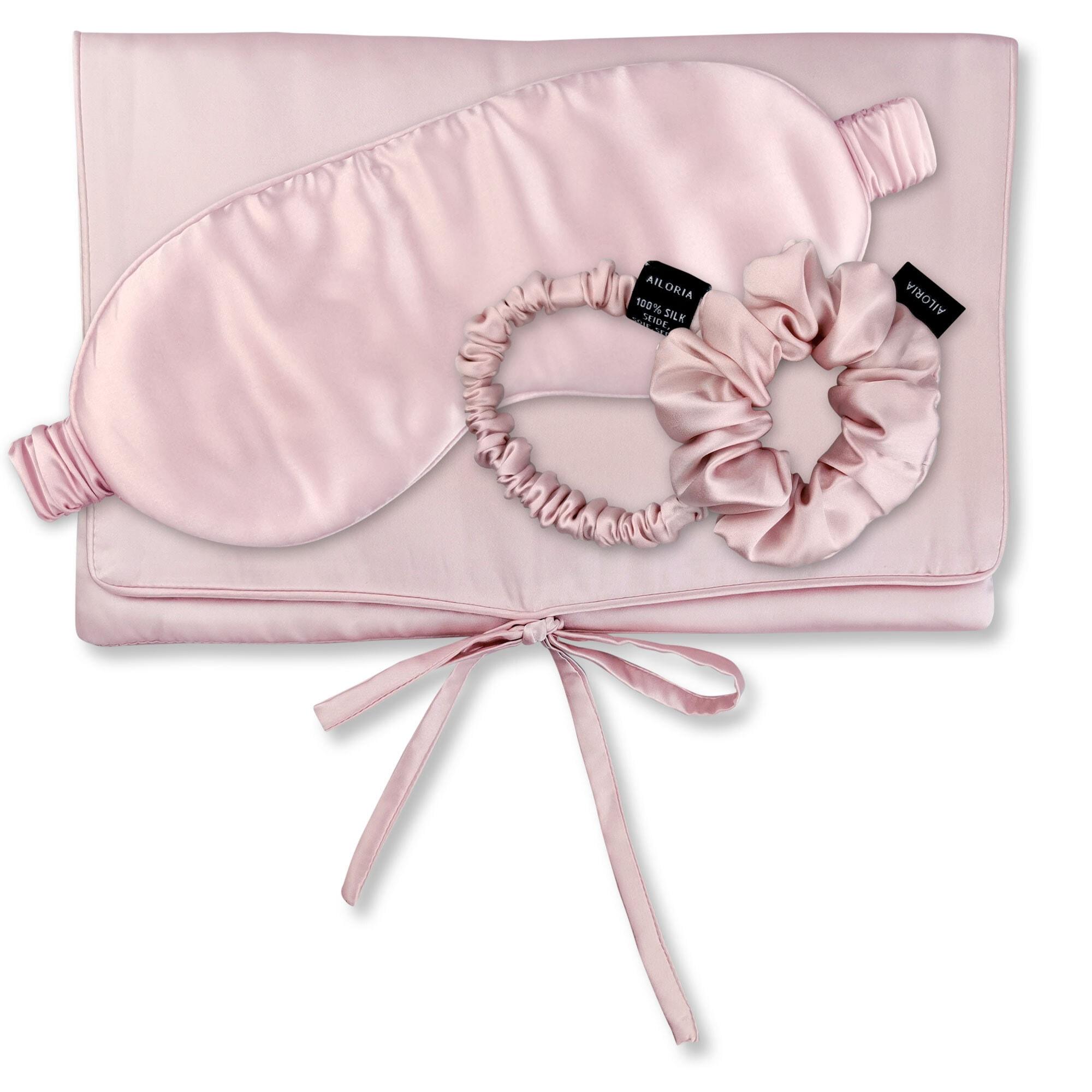 Seidentuch Ailoria "Tasche, Schlafmaske, Scrunchie S & Scrunchie M Travel Set", Damen, Rosa (Shy Blush), Obermaterial: 100% Seide Silk., ModetüCher