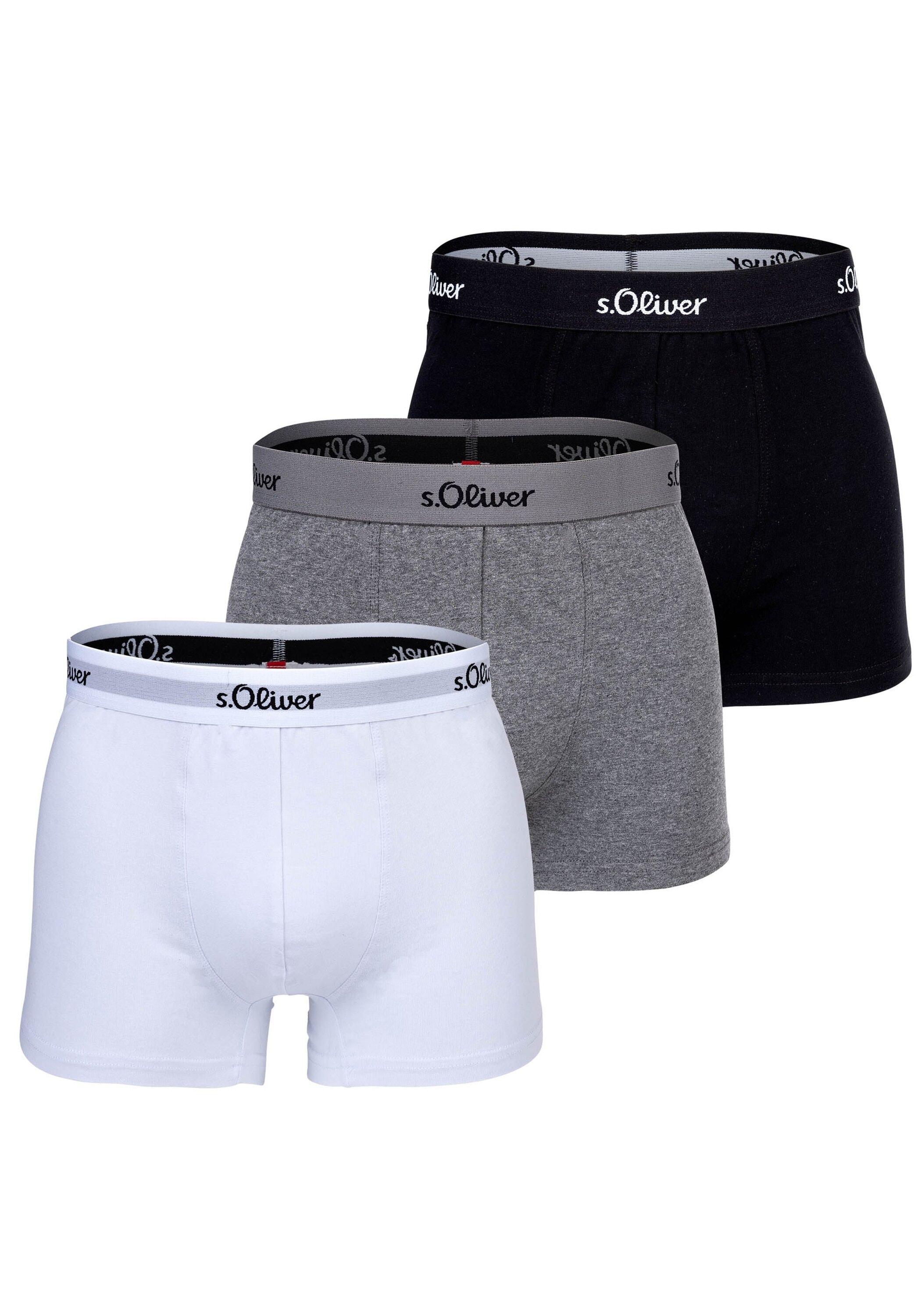Boxershorts S.Oliver "Boxershort 3Er Pack", Herren, Gr. M, Bunt (Grau, Schwarz, Weiß), Obermaterial: 92% Baumwolle Co. 8% Elasthan El., Unterhosen