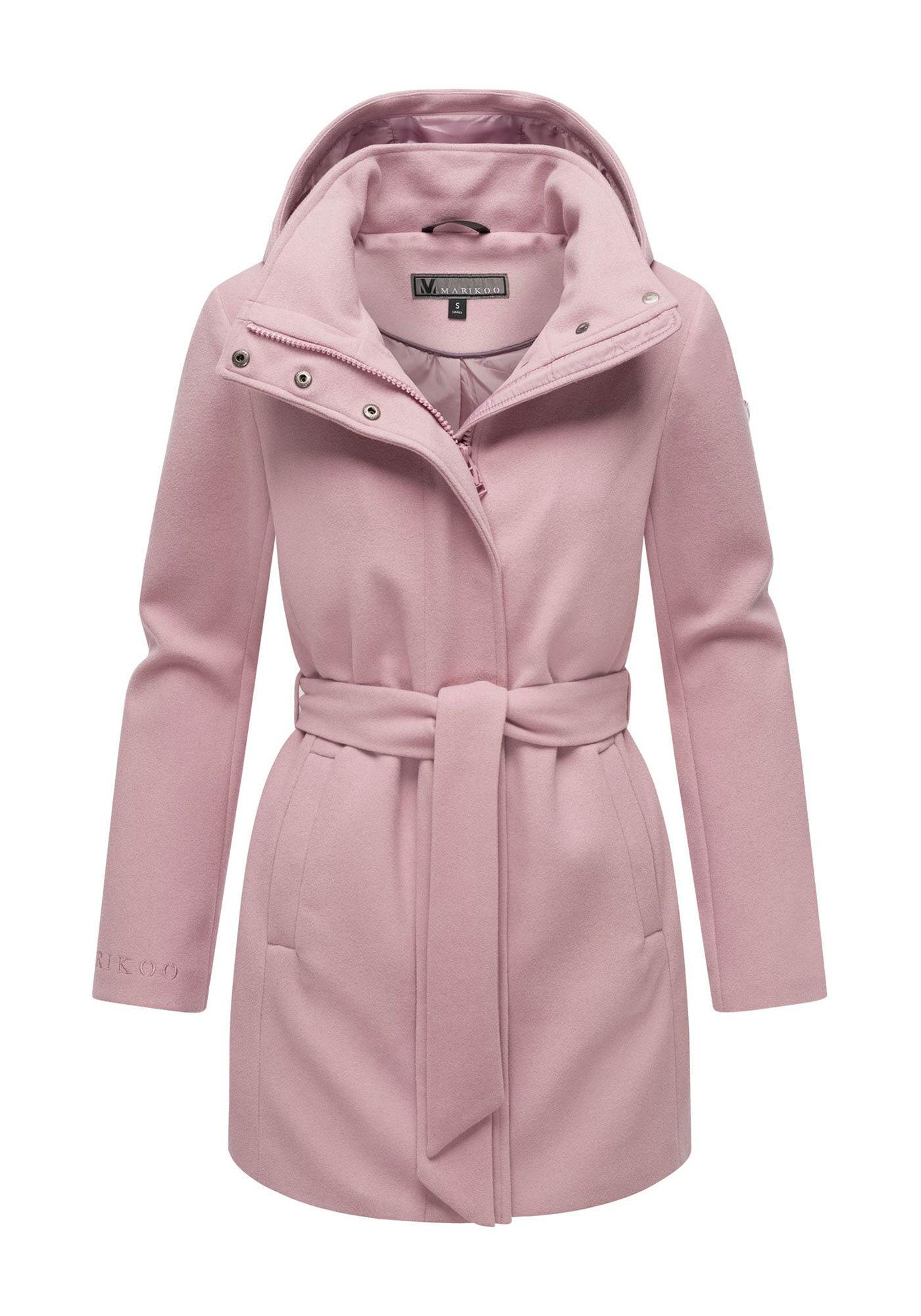 Kurzmantel Marikoo "Katalinaa", Damen, Gr. M, Lila Rose, 90% Polyester, 10% Viskose, MäNtel Kurzmantel, Eleganter Wickel Mantel Mit TaillengüRtel Und Oversized Hood Kapuze