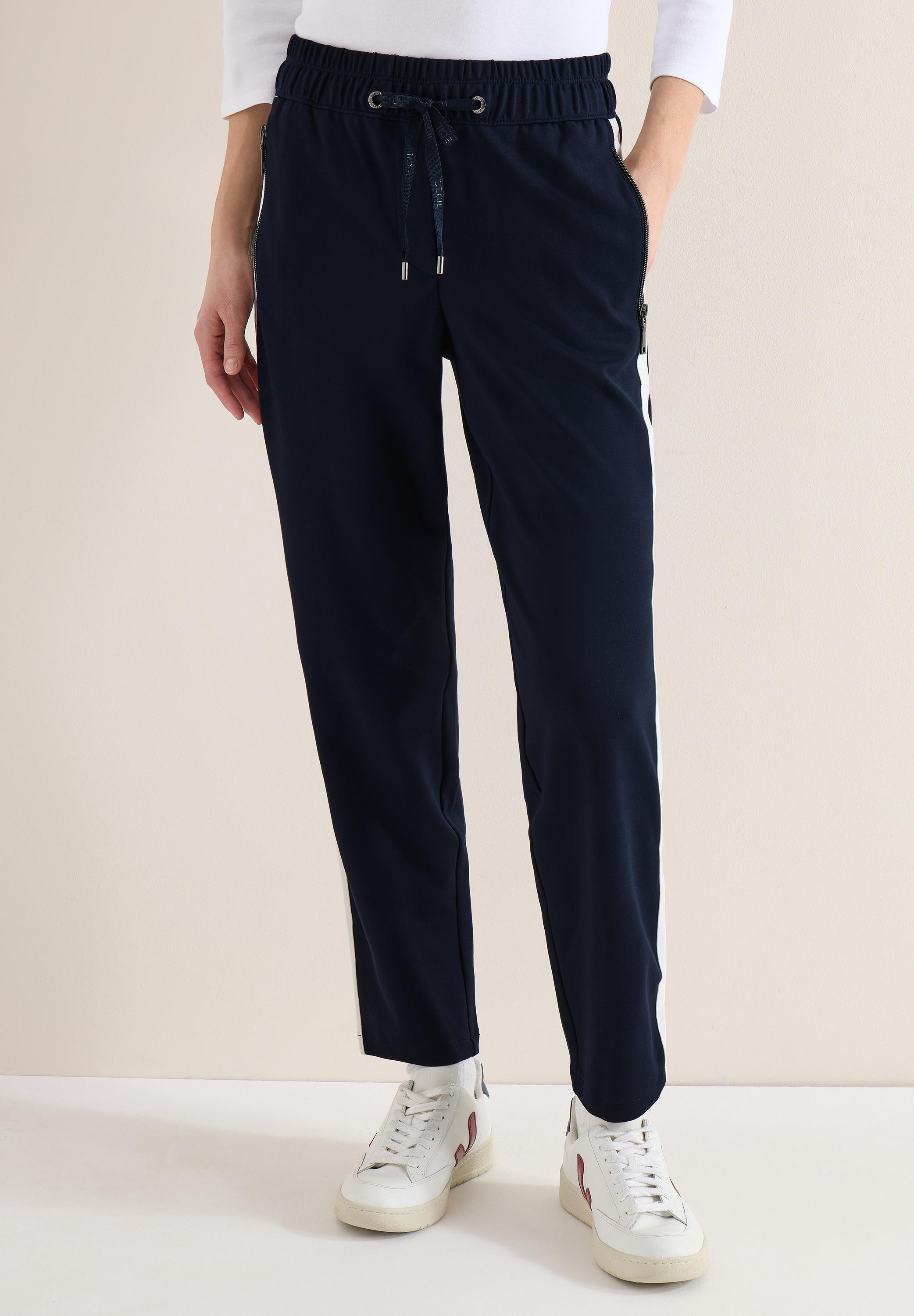 Stoffhose Cecil, Damen, Gr. L, LäNge 28, Blau (Universal Blau), Stoff, 61% Viskose, 32% Polyamid, 7% Elasthan, Unifarben, Comfort Fit Normal, Hosen Stoffhose, Elastikbund Mit Tunnelzug