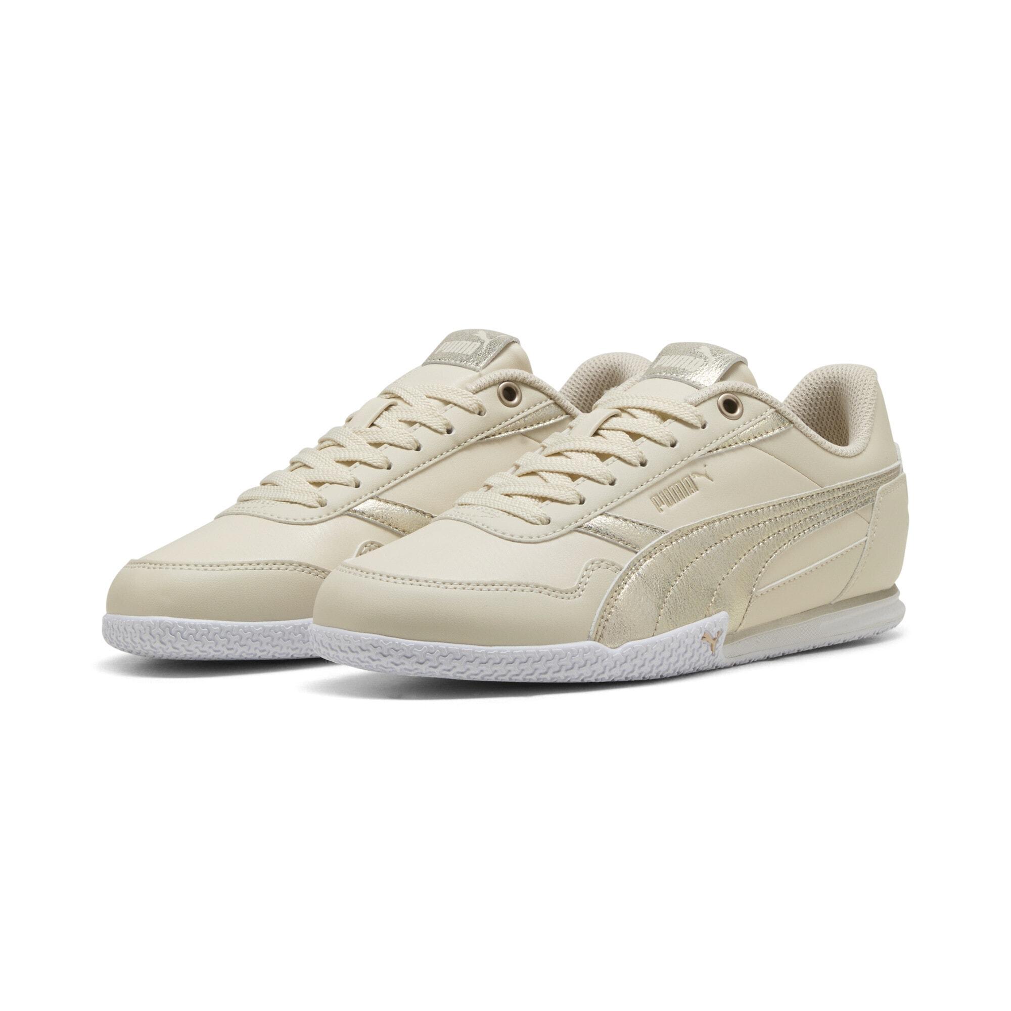 Sneaker Puma "Bella Donna Metallic Whisper Sneakers Damen", Damen, Gr. 41, Beige (Alpine Snow Gold Weiß), Obermaterial: Synthetik, Textil. Futter: Textil. Innensohle: Textil. Laufsohle: Gummi, Schuhe Sneaker