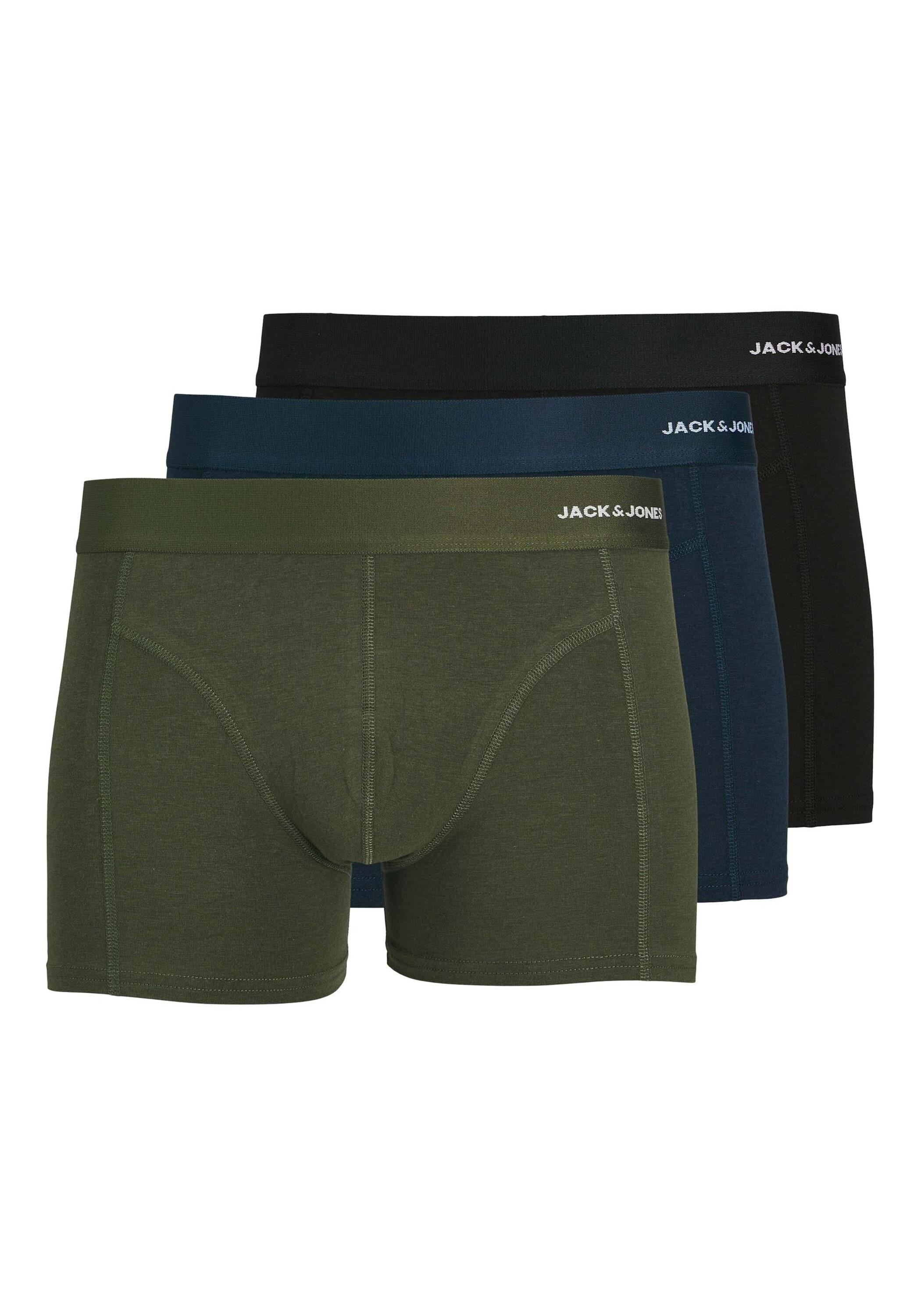 Boxershorts Jack & Jones "Boxershort Jacbasic Trunks 3 Pack 3Er Pack", Herren, Gr. M, GrüN (Schwarz, Blau, GrüN), Obermaterial: 65% Viskose Cv. 30% Baumwolle Co. 5% Elasthan El., Unterhosen
