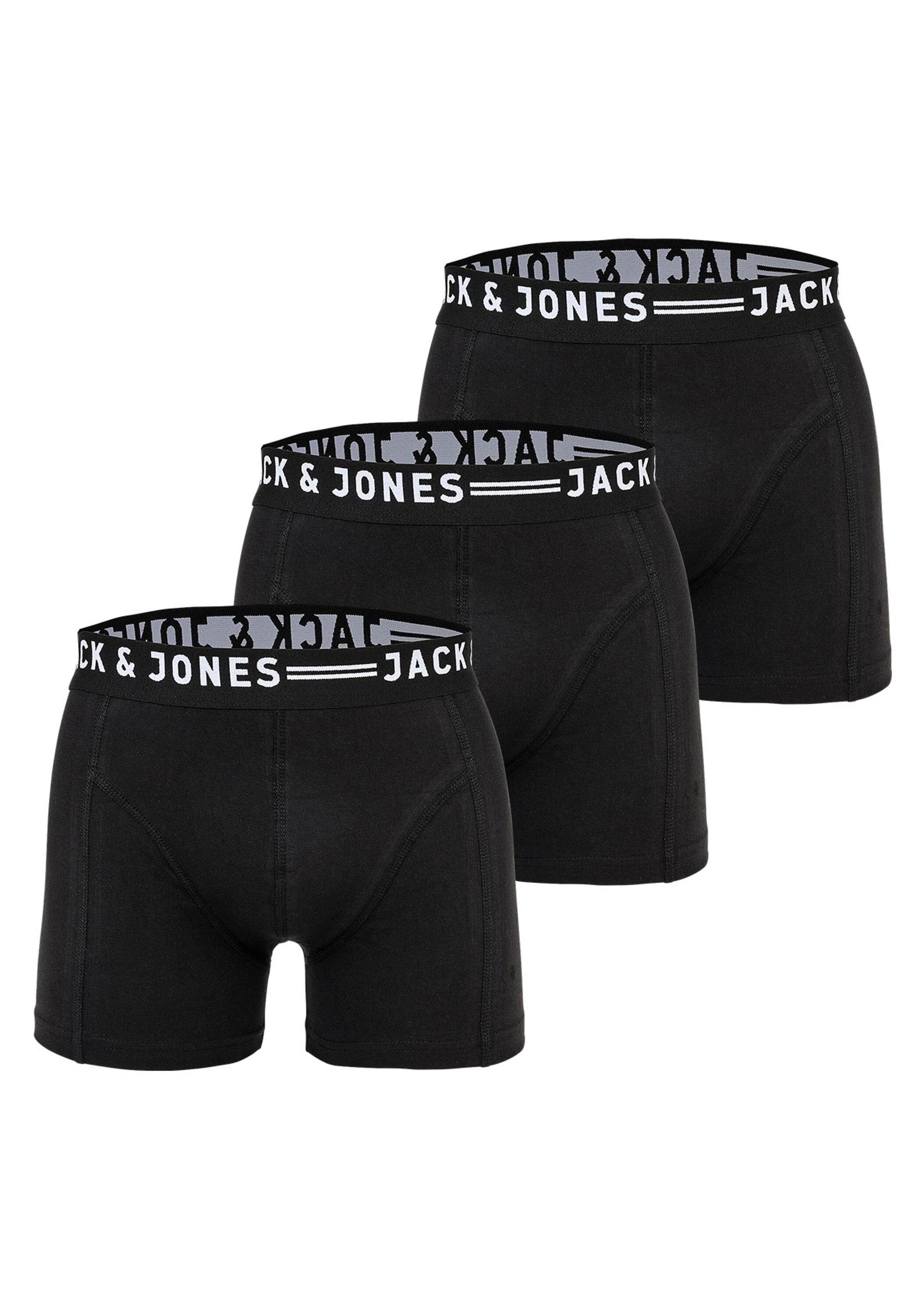 Boxershorts Jack & Jones "Boxershort Sense Trunks 3 Pack 3Er Pack", Herren, Gr. M, Schwarz, Obermaterial: 95% Baumwolle Co. 5% Elasthan El., Unterhosen