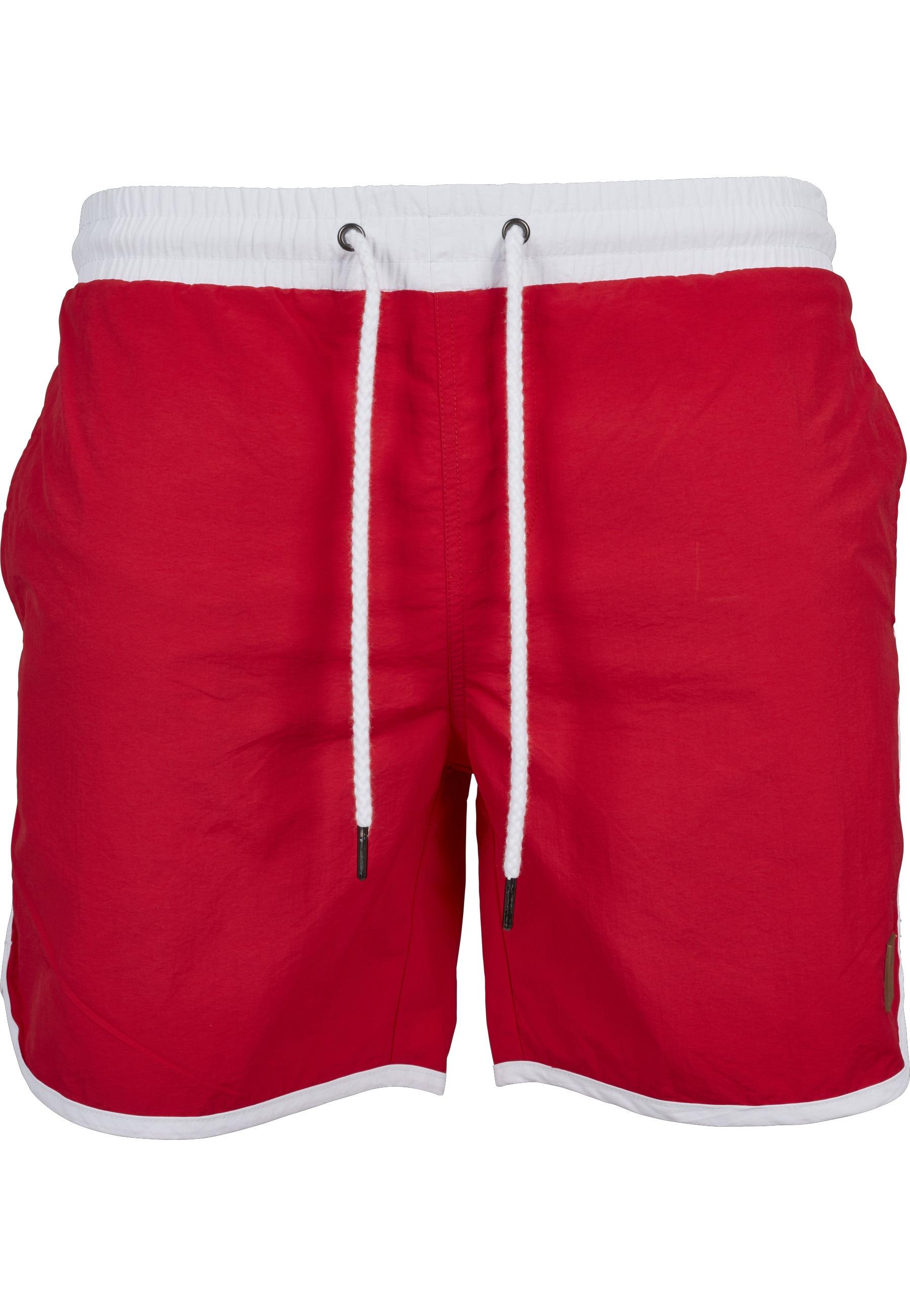 Badeshorts Urban Classics "Urban Classics Herren Retro Swimshorts", Herren, Gr. Xxl, Us-GrößEn, Firerot, Weiß, 100% Polyamid, Badehosen Badeshorts