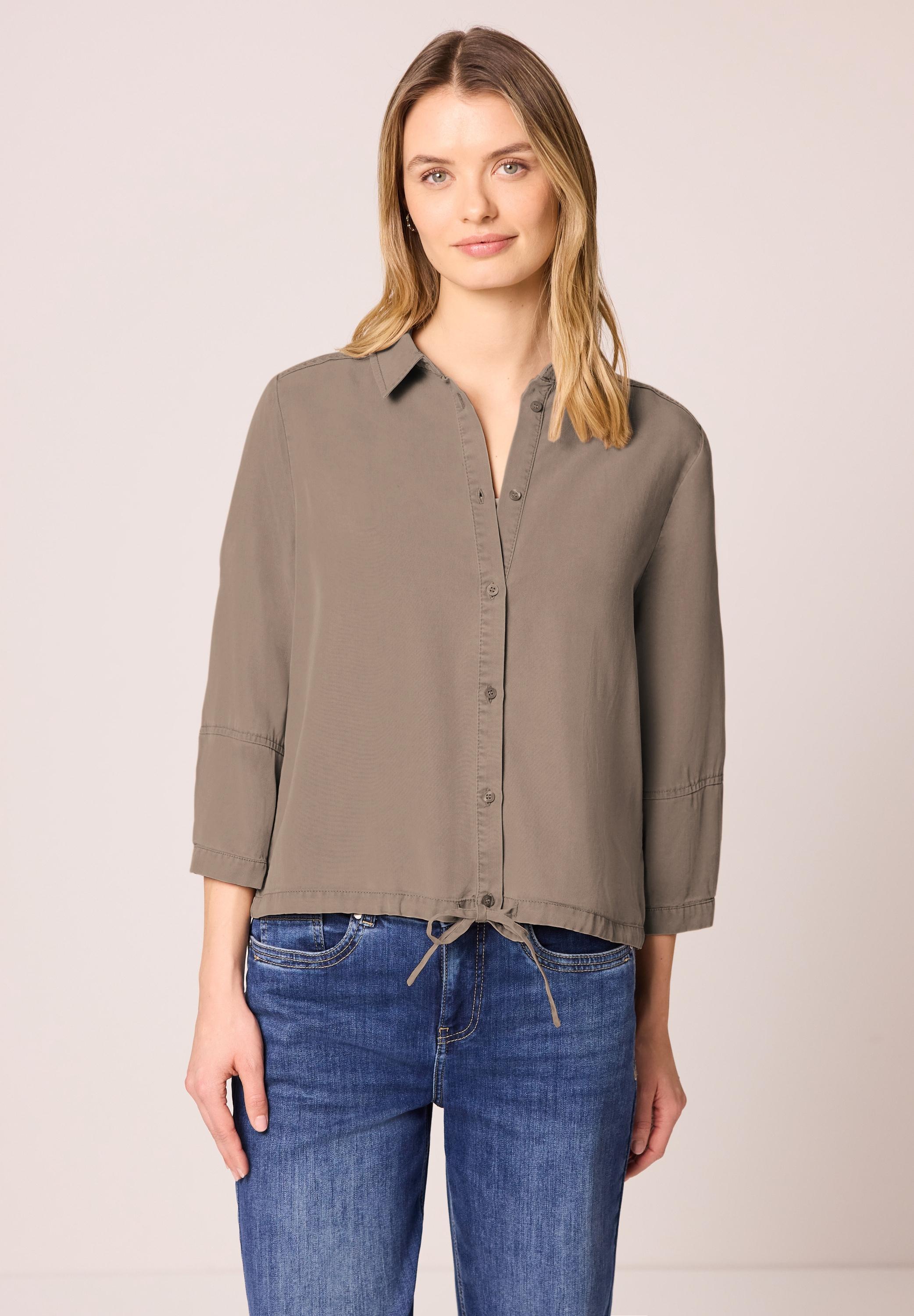 Hemdbluse Street One, Damen, Gr. 34, Light Terra Mocha, Stoff, 100% Lyocell, Unifarben, Klassisch Normal, V-Ausschnitt, BüNdchen, Blusen Hemdbluse, Mit 3/4 ÄRmeln