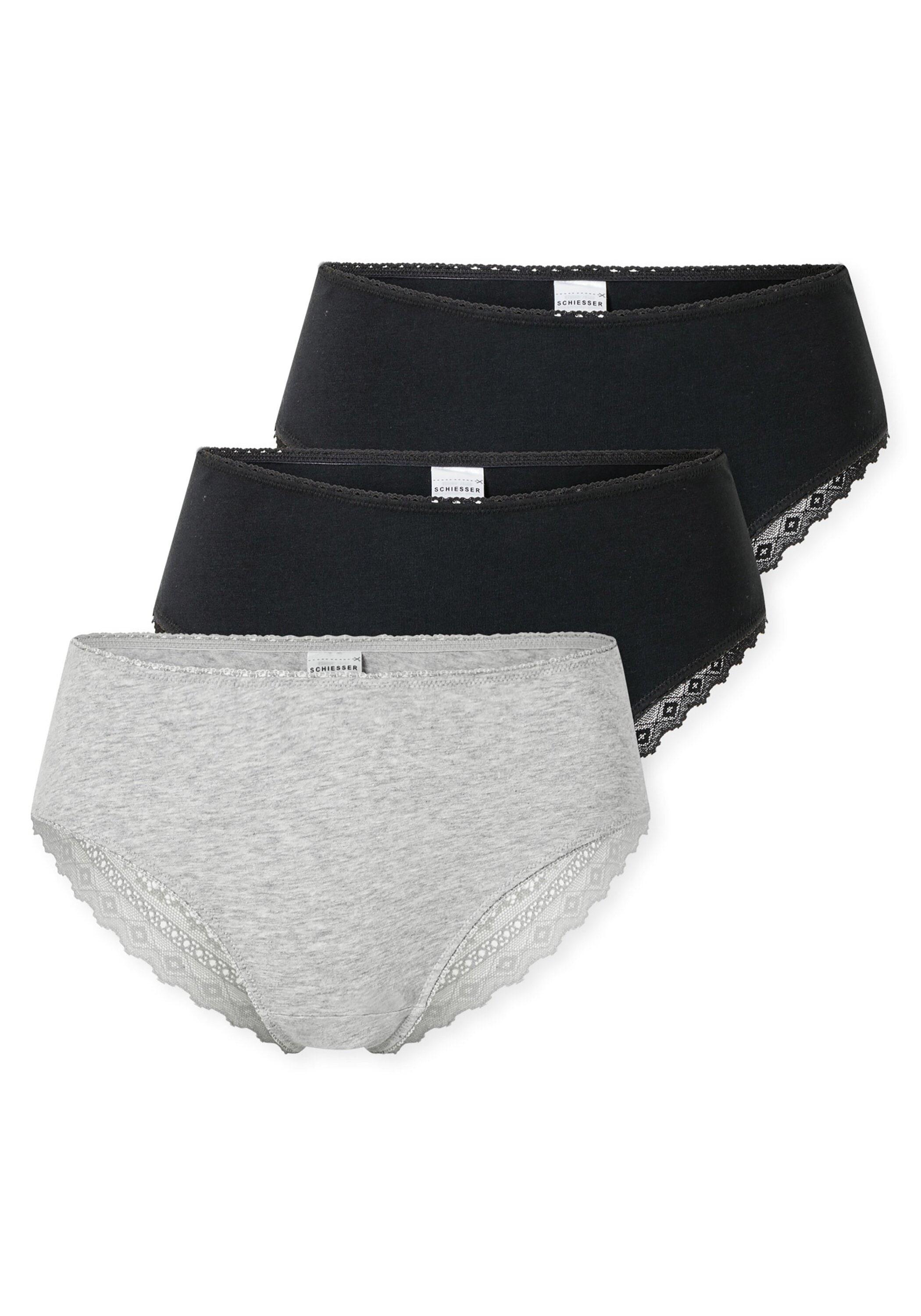 Slip Schiesser "Slip 3Er Pack", Damen, Gr. M, Schwarz (Schwarz, Grau), Obermaterial: 95% Baumwolle Co. 5% Elasthan El., Unterhosen Slip