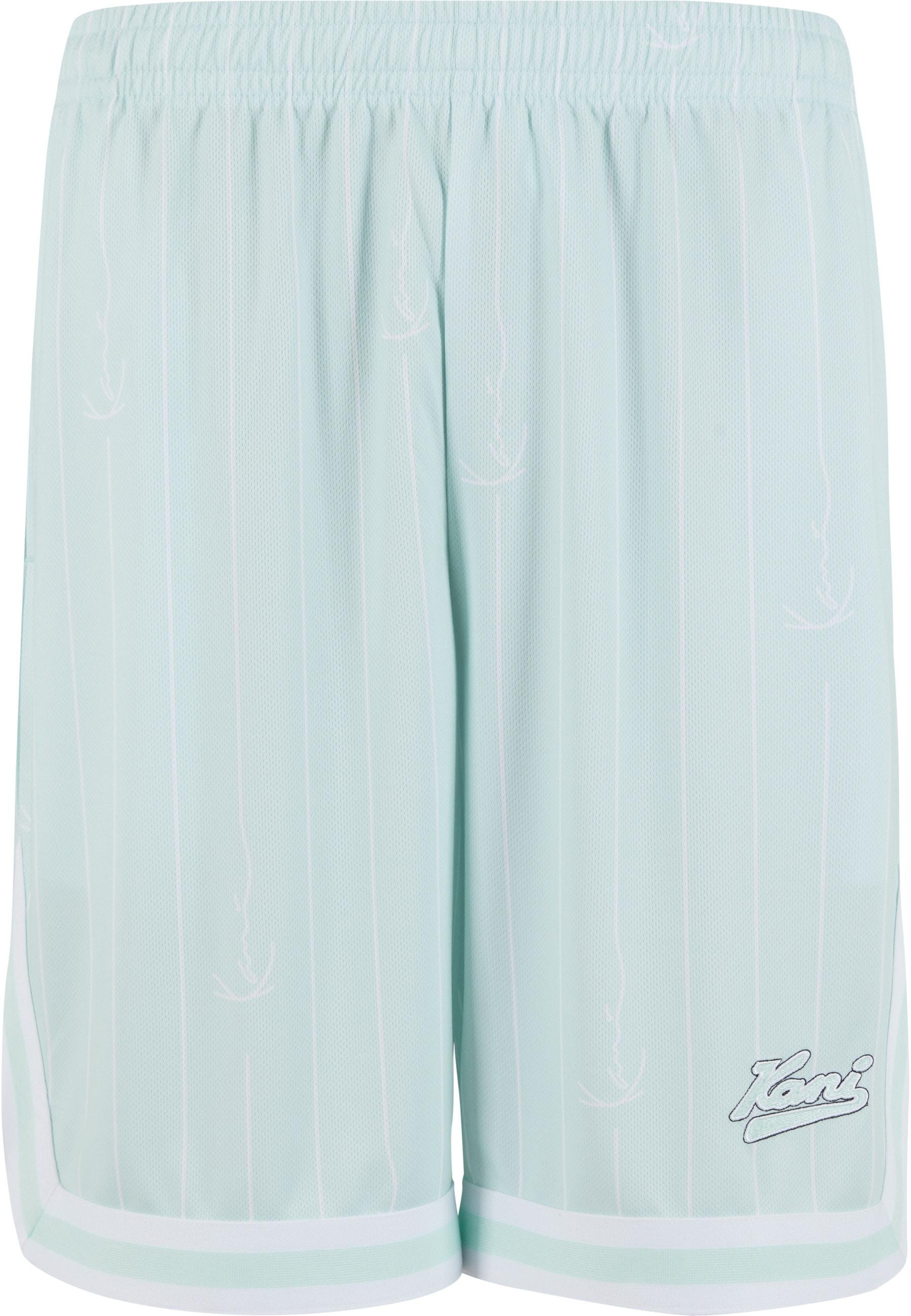Shorts Karl Kani "Karl Kani Small Varsity Logo Pinstripe Mesh Shorts", Herren, Gr. Xs, Us-GrößEn, Turquoise, 100% Polyester, Relaxed Fit, Hosen Shorts