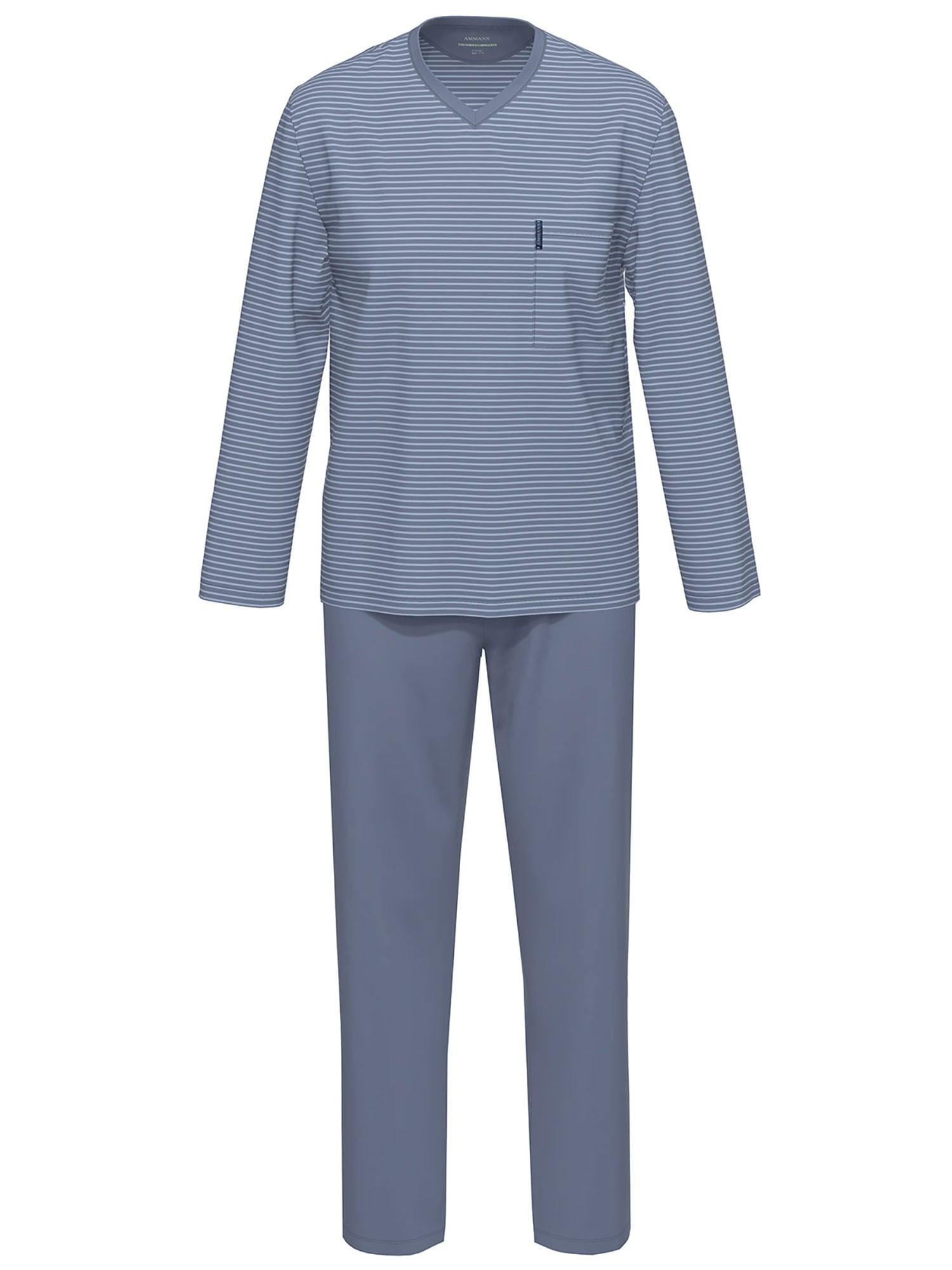 Schlafanzug Ammann "Schlafanzug Lang Men / Nightwear", Herren, Gr. 50, Blau (Polo), Obermaterial: 100% Baumwolle Co., Homewear-Sets Schlafanzug