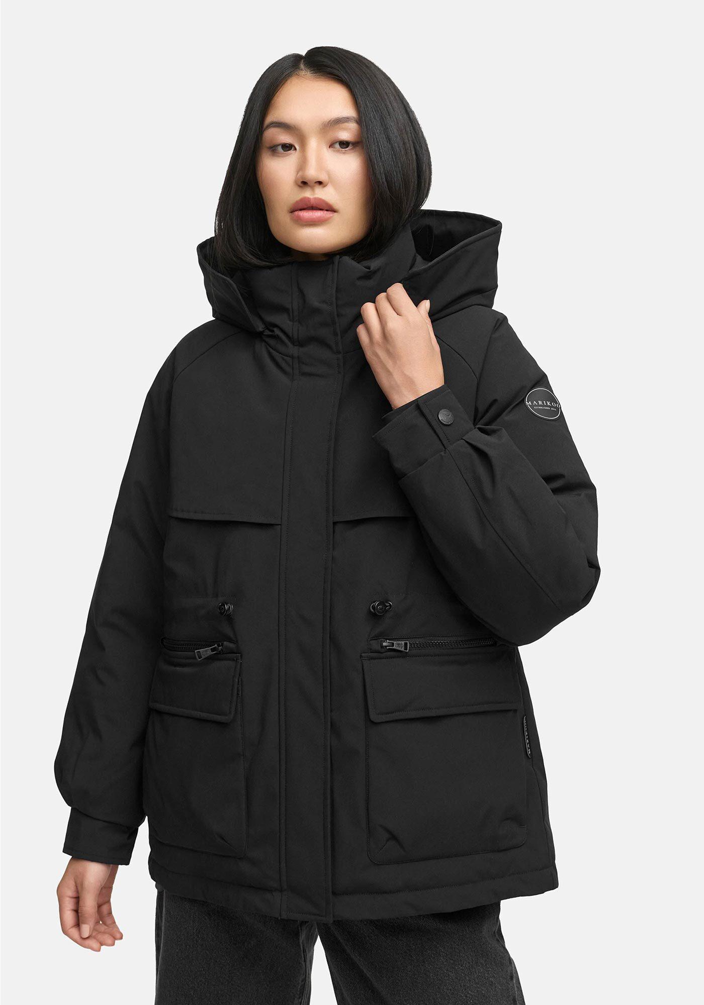 Winterjacke Marikoo "Shigaraa", Damen, Gr. L, Schwarz, Obermaterial: 100% Polyester. Futter: 100% Polyester. Wattierung: 100% Polyester. ÄRmelfutter: 100% Polyester, Jacken Winterjacke, Mit Abnehmbarer Kapuze Und Gummizug An Der Taille