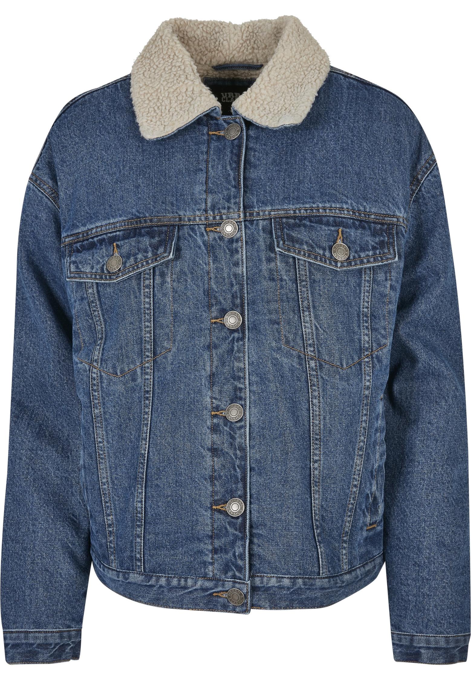 Jeansjacke Urban Classics "Urban Classics Damen Ladies Oversized Sherpa Denim Jacket", Damen, Gr. M, Clearblau Washed, 100% Baumwolle, Unifarben, Oversize, Amerikanischer Ausschnitt, Jacken Jeansjacke