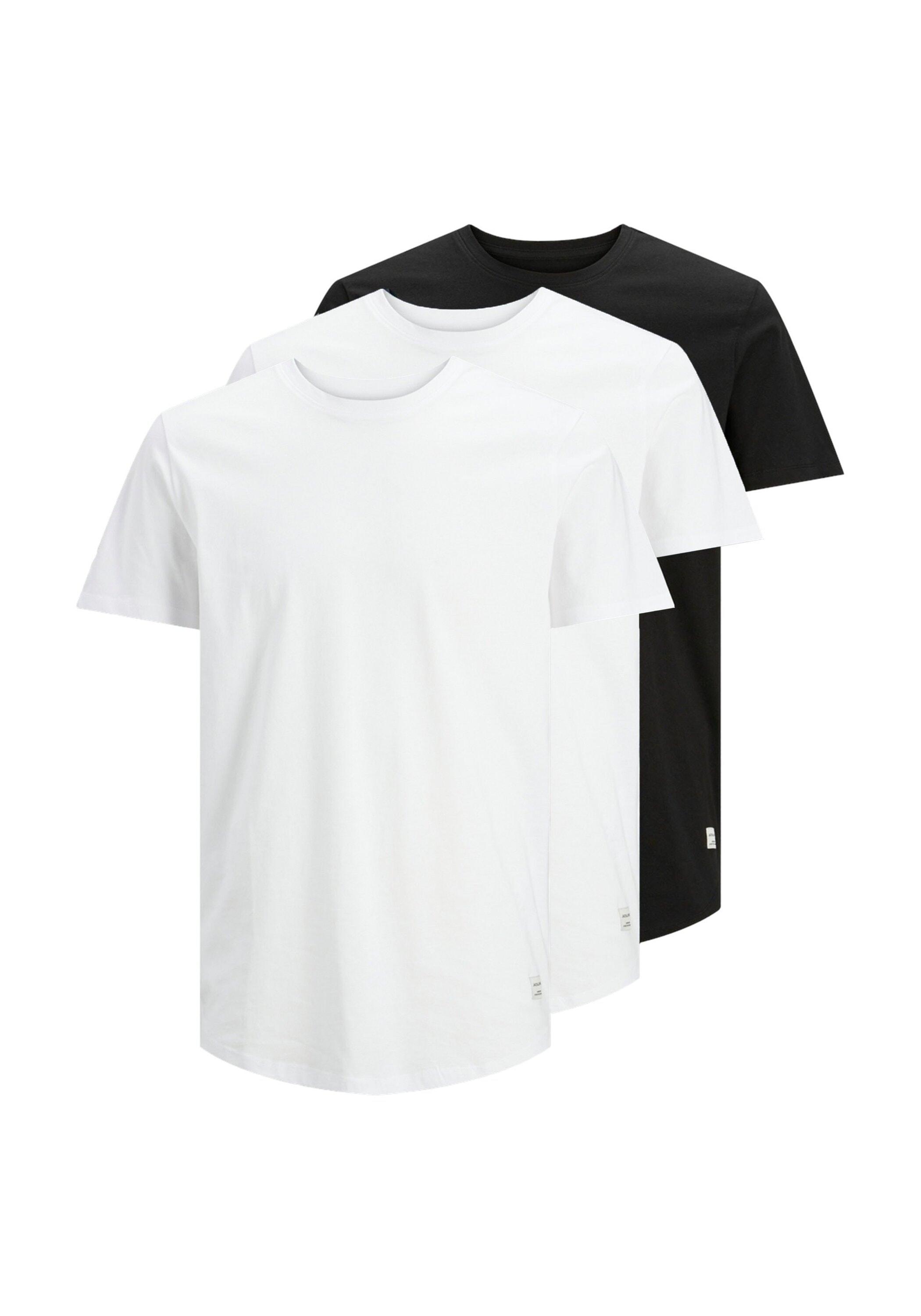 T-Shirt Jack & Jones "T-Shirt Jjenoa TEE 3PK 3Er Pack", Herren, Gr. Xxl, Weiß (Weiß, Schwarz), Obermaterial: 100% Baumwolle Co(Bio)., Shirts T-Shirt