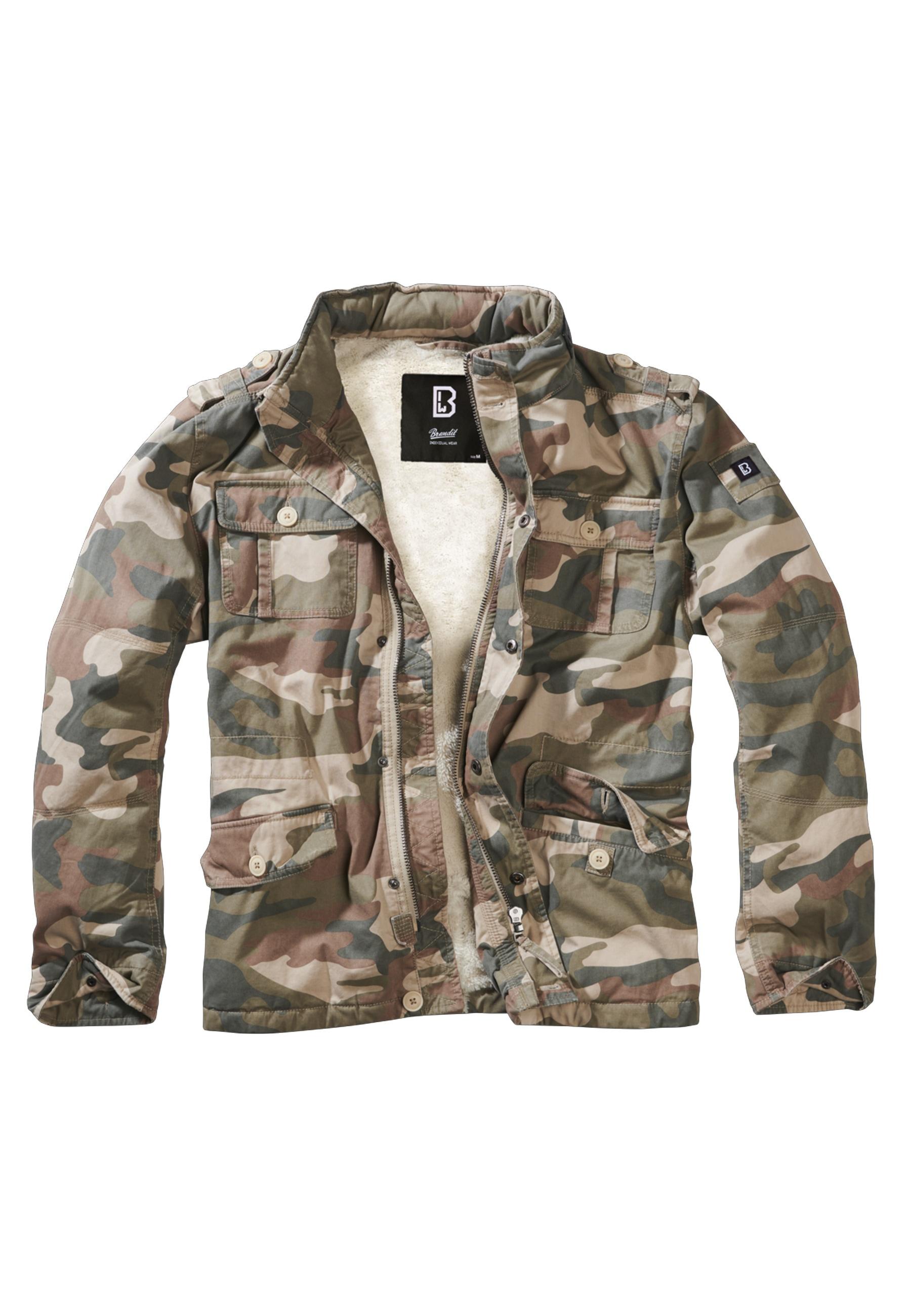 Allwetterjacke Brandit "Brandit Herren Britannia Winter Jacket", Herren, Gr. L, Light Woodland, 100% Baumwolle, Mehrfarbig, Normal, Amerikanischer Ausschnitt, Jacken