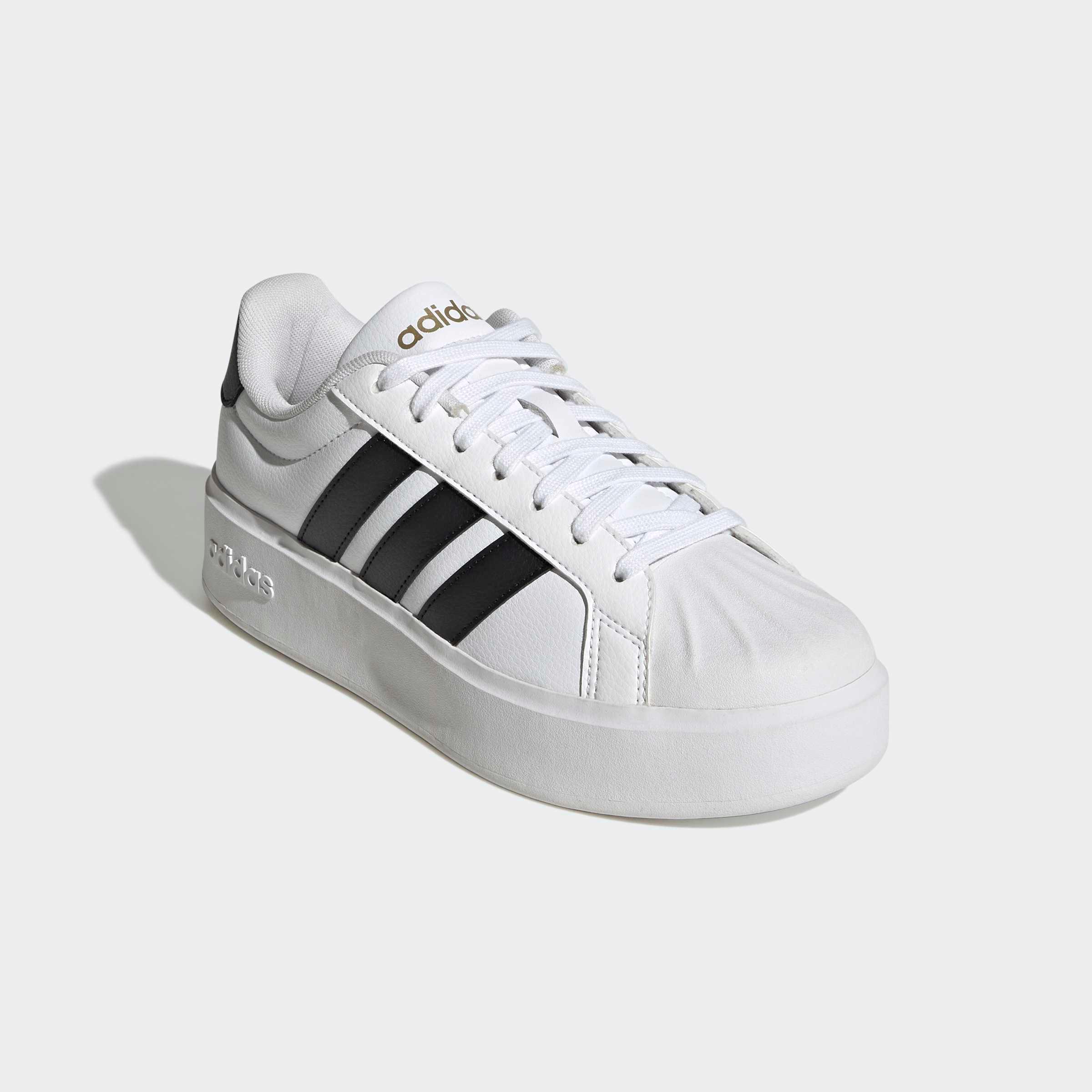 Plateausneaker Adidas Sportswear "Streettalk Bold", Damen, Gr. 42,5, Cloud Weiß, Core Schwarz, Matte Gold, Synthetik, Schuhe Plateausneaker, Inspiriert Vom Design Des Adidas Superstar