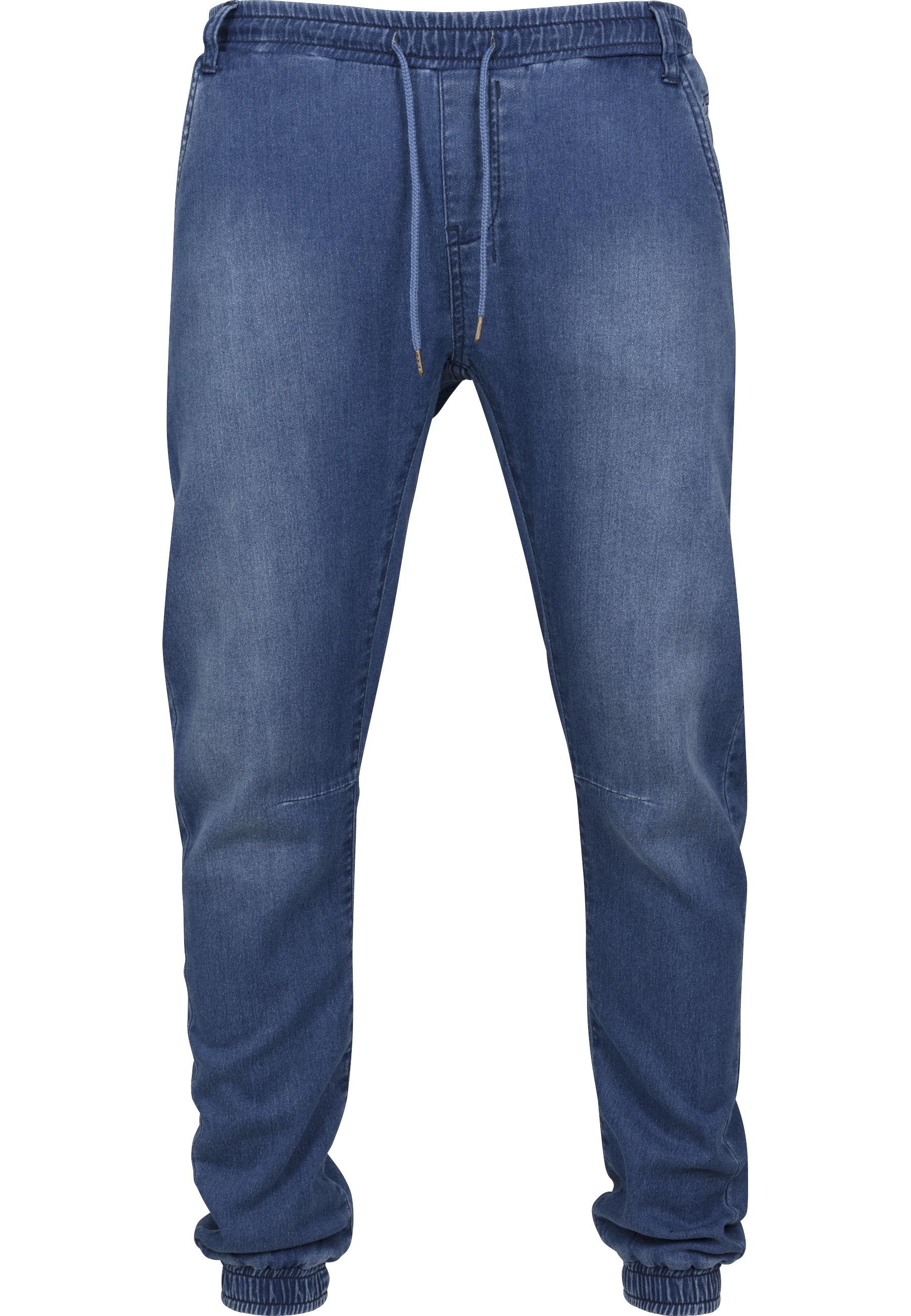 Bequeme Jeans Urban Classics "Urban Classics Herren Knitted Denim Jogpants", Herren, Gr. M, Us-GrößEn, Blau Washed, 83% Baumwolle, 15% Polyester, 2% Elasthan, Unifarben, Normal, Jeans