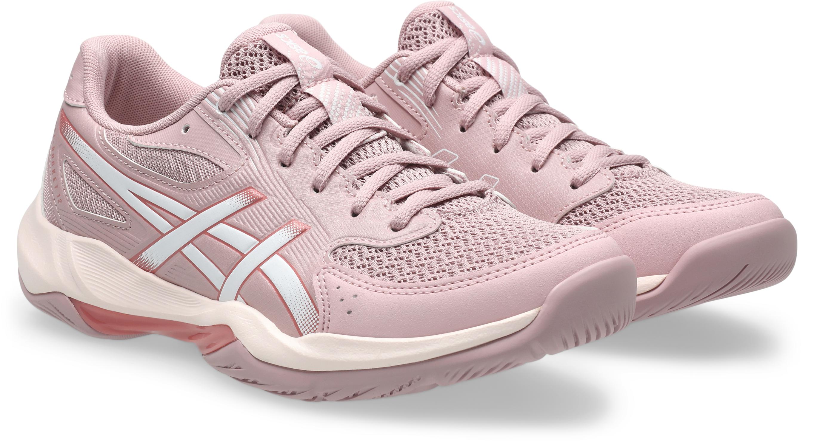 Hallenschuh Asics "GEL-ROCKET 12", Damen, Gr. 41,5, Rosa (Morganite, Weiß), Textil, Schuhe Hallenschuh, Besonders Geeignet FüR Handball Und Volleyball