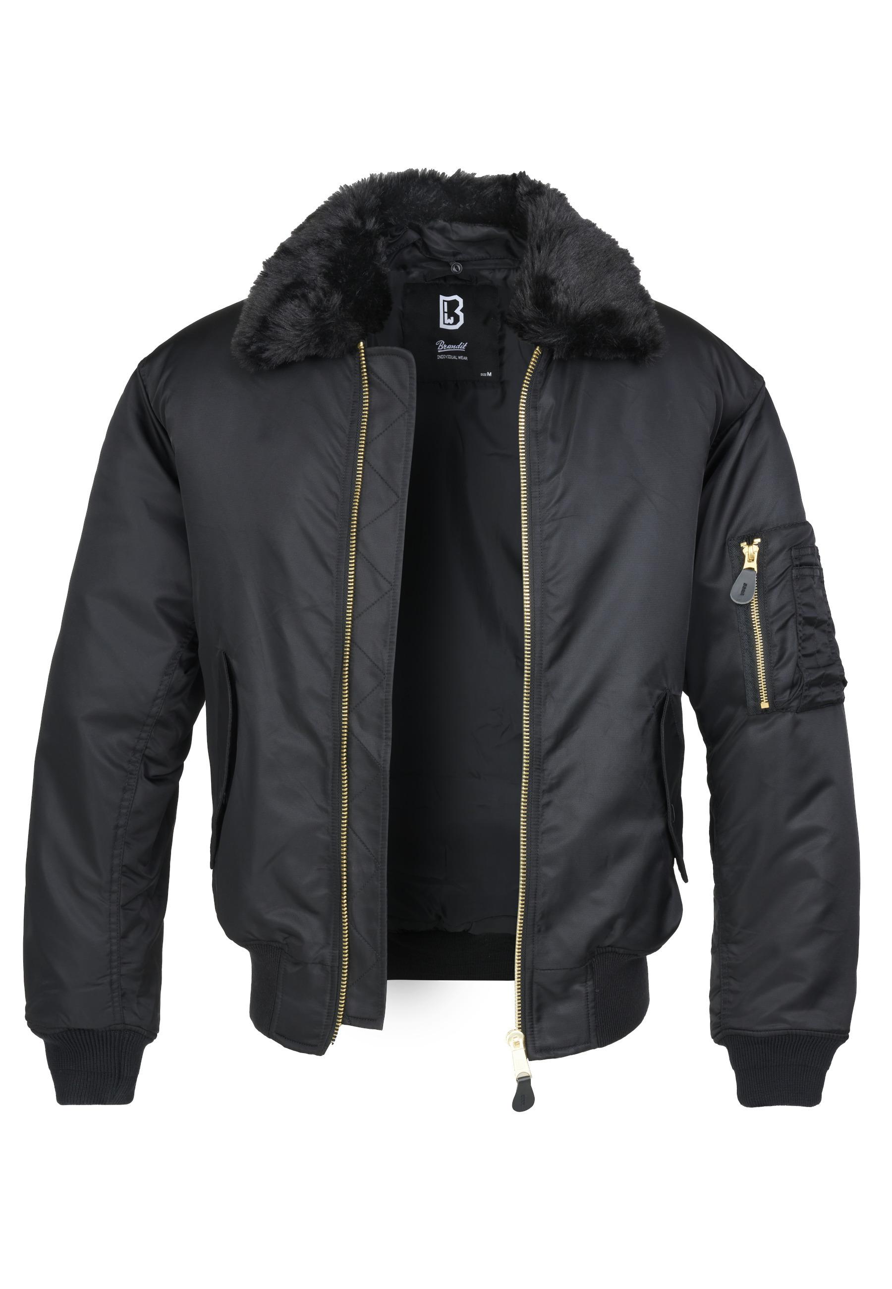 Winterjacke Brandit "Brandit Herren MA2 Jacket Fur Collar", Herren, Gr. Xxl, Schwarz, 100% Polyamid, Unifarben, Normal, Amerikanischer Ausschnitt, Jacken Winterjacke