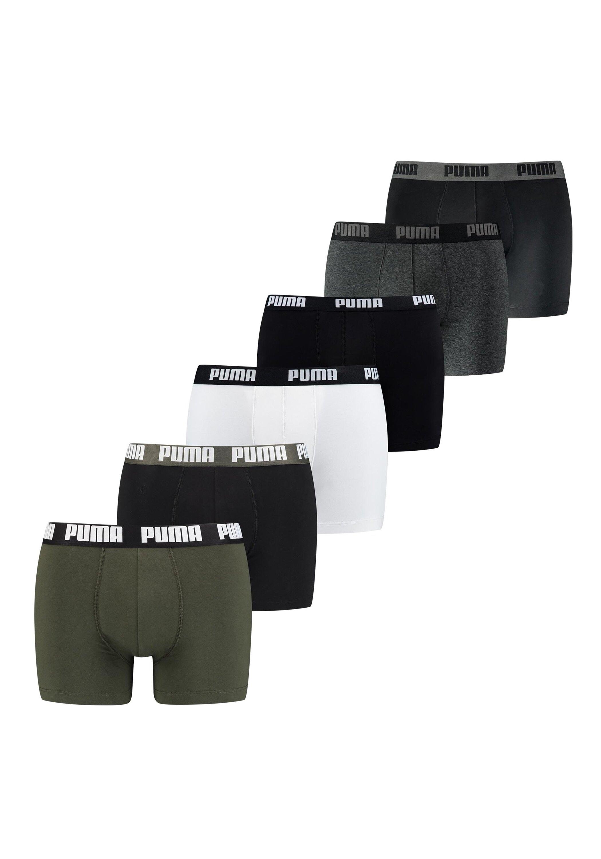 Boxershorts Puma "Boxershort Basic Boxer 6Er Pack", Herren, Gr. Xxl, Bunt (GrüN, Schwarz, WeißGrau), Obermaterial: 95% Baumwolle Co. 5% Elasthan El., Unterhosen