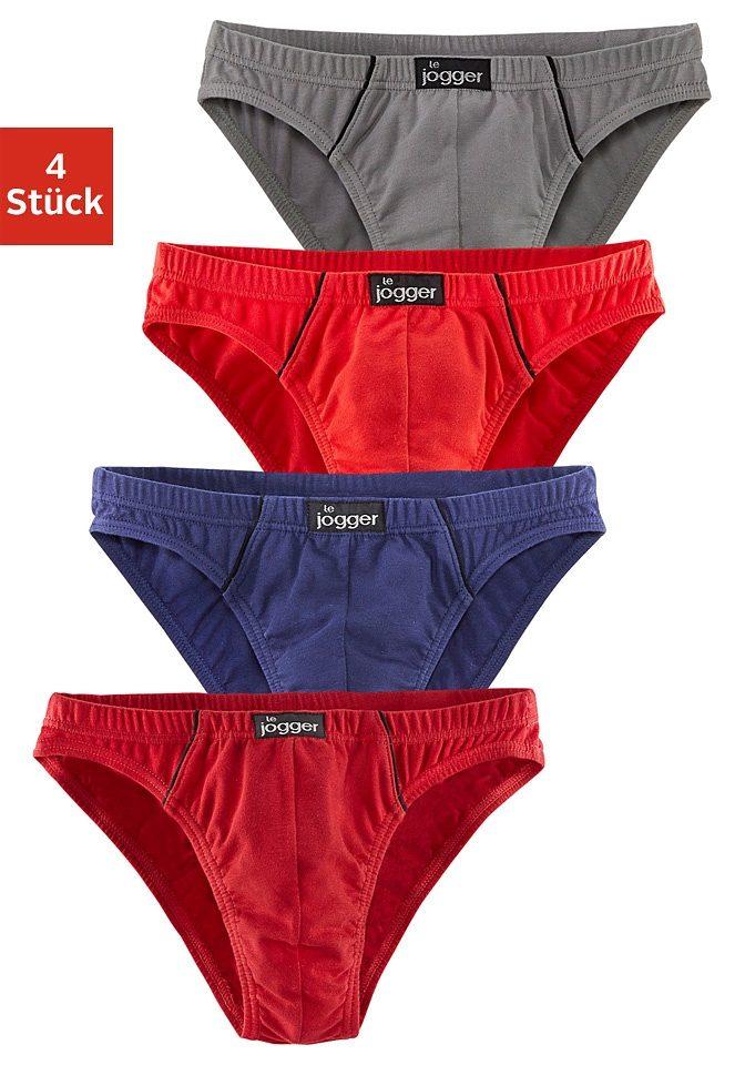 Slip Le Jogger "Minislip", Herren, Gr. 5, 4 Stk., Bunt, Jersey, Obermaterial: 95% Baumwolle, 5% Elasthan, Unifarben, KöRpernah, Unterhosen Slip, Knappe Form, SchöNe Farben Mit Kontrastfarbenen Pipings