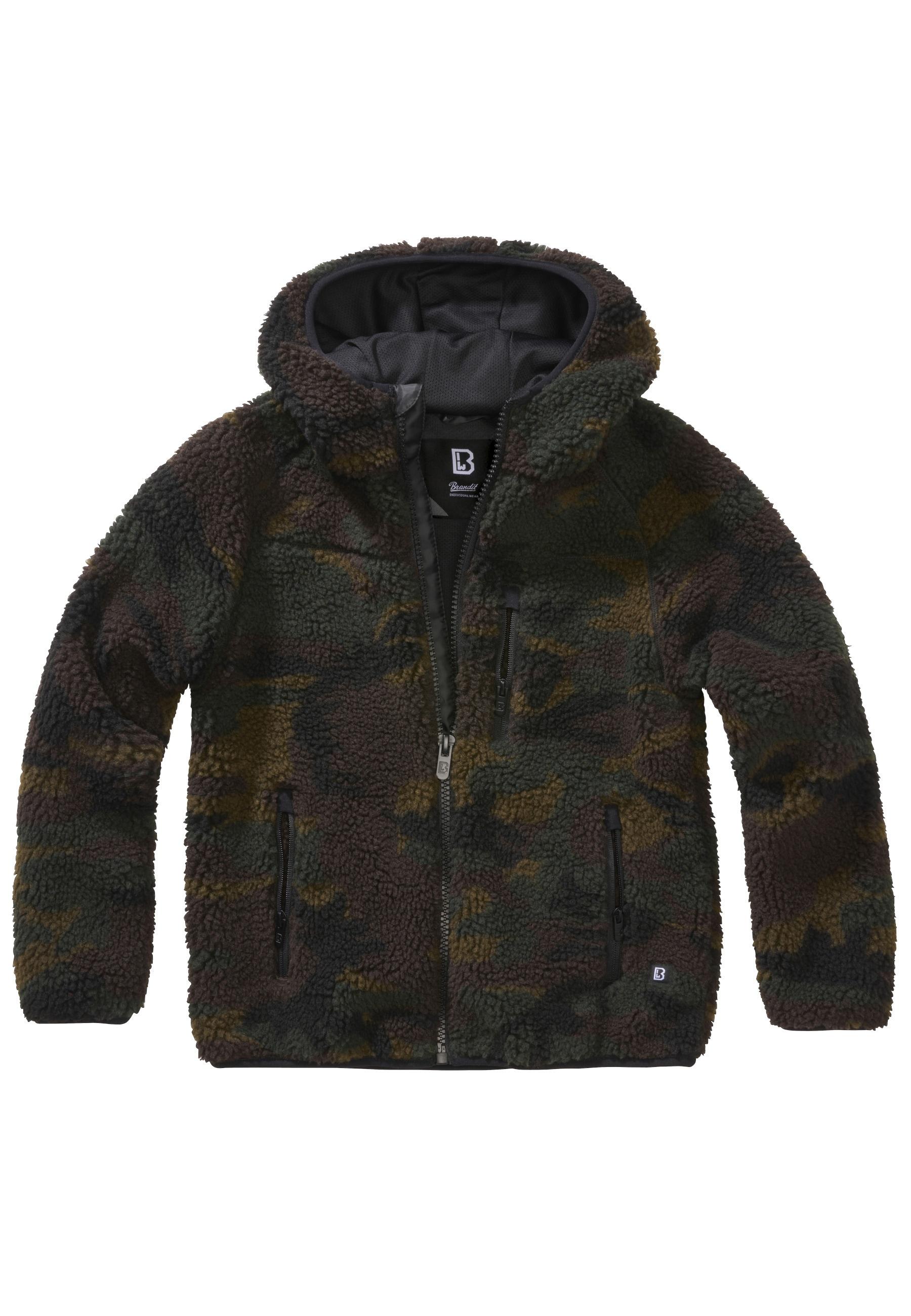 Allwetterjacke Brandit "Brandit Damen Kids Teddyfleecejacket Hood", Damen, Gr. 146/152, Woodland, 100% Polyester, Unifarben, Normal, Ohne Ausschnitt, Jacken
