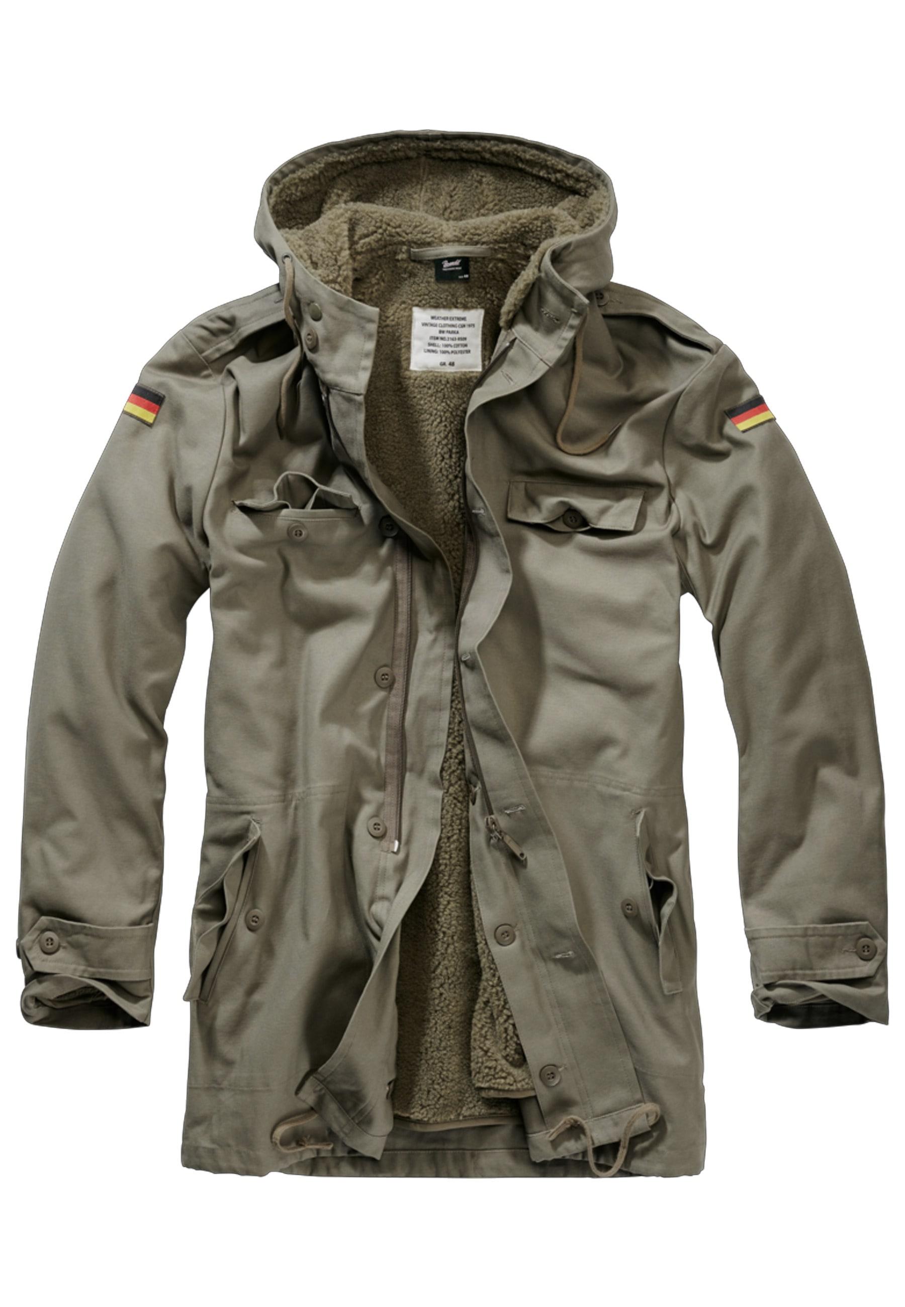 Allwetterjacke Brandit "Brandit Herren Bw Flag Parka", Herren, Gr. 58, Olive, 100% Baumwolle, Unifarben, Loose Fit, Ohne Ausschnitt, Jacken